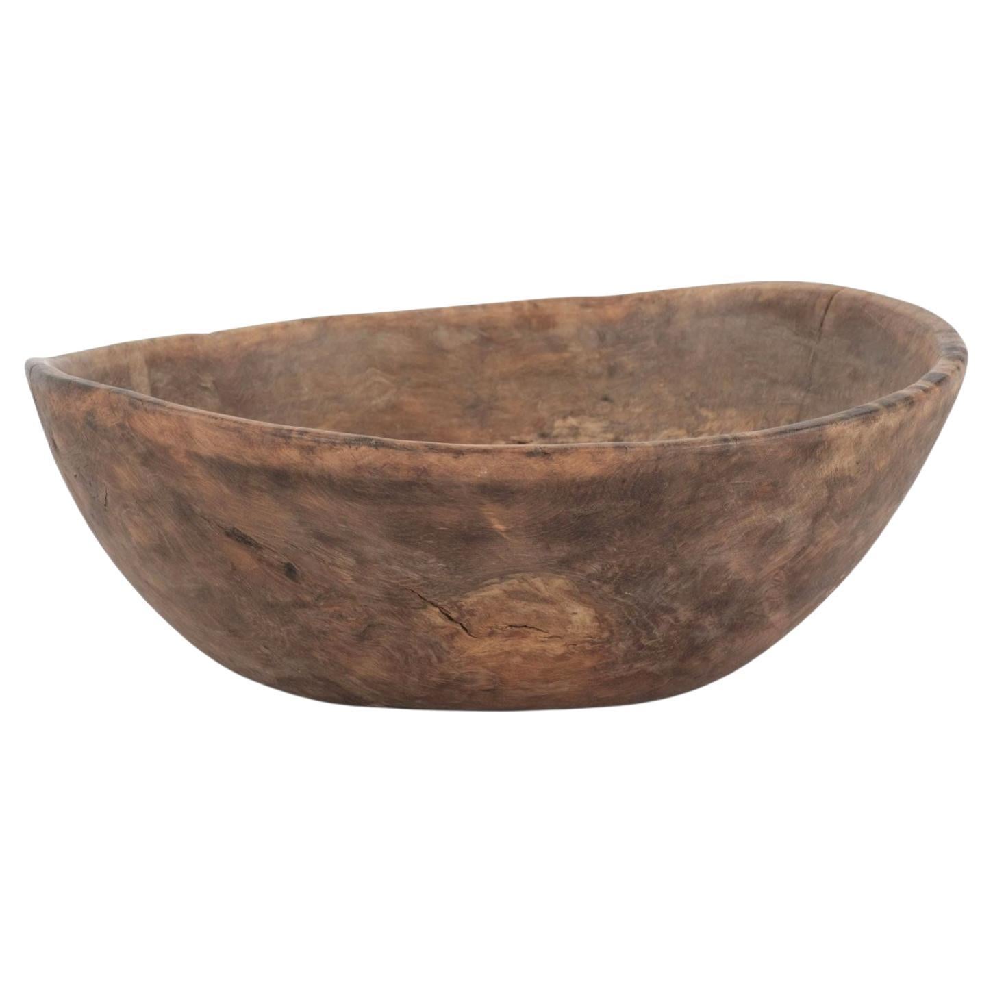 Round Hand Carved Swedish Rootwood Bowl For Sale