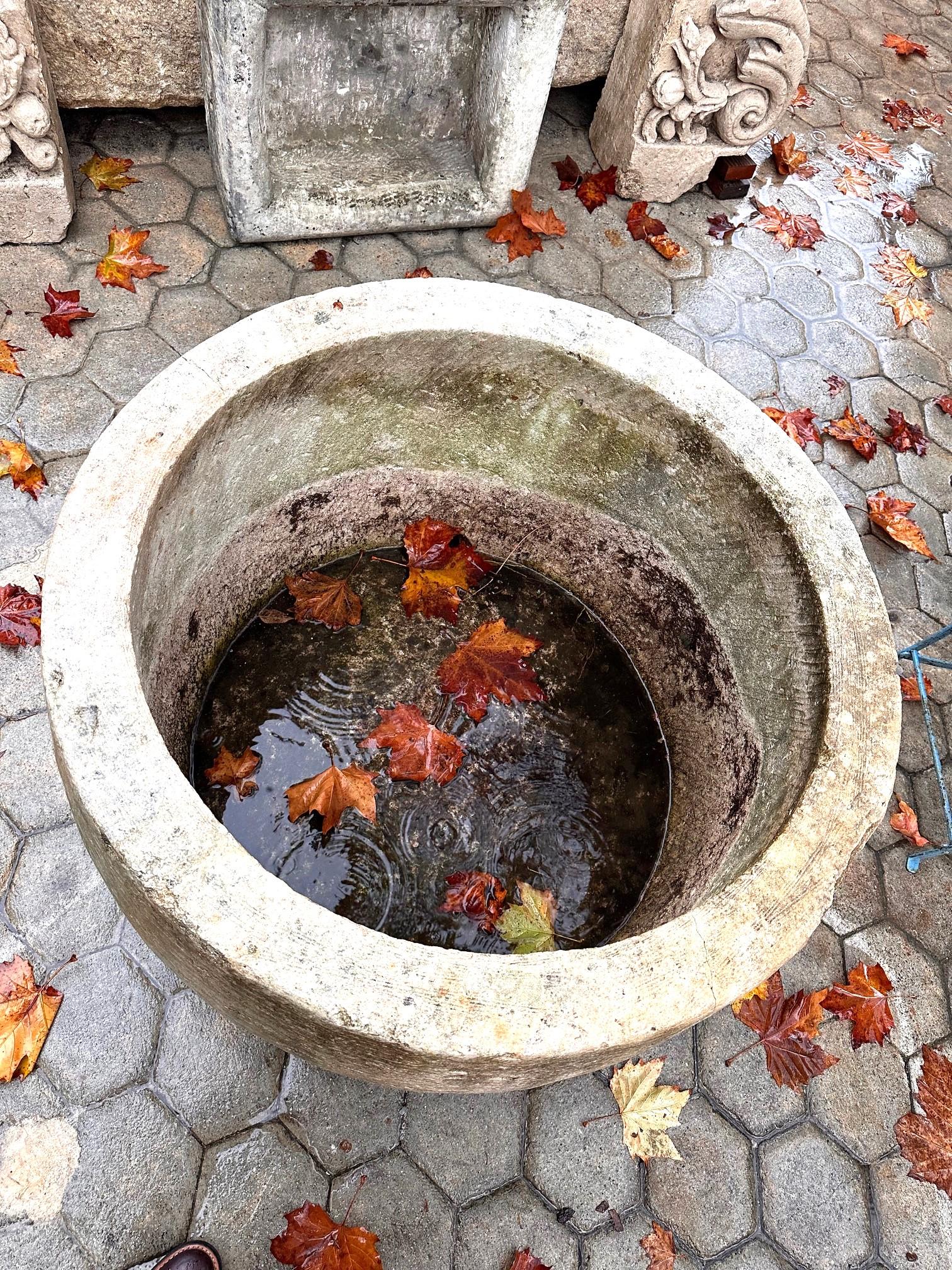 Runde Hand geschnitzt Wasser Brunnen Becken Container Trog Pflanzer Gefäß Antiquitäten im Angebot 7