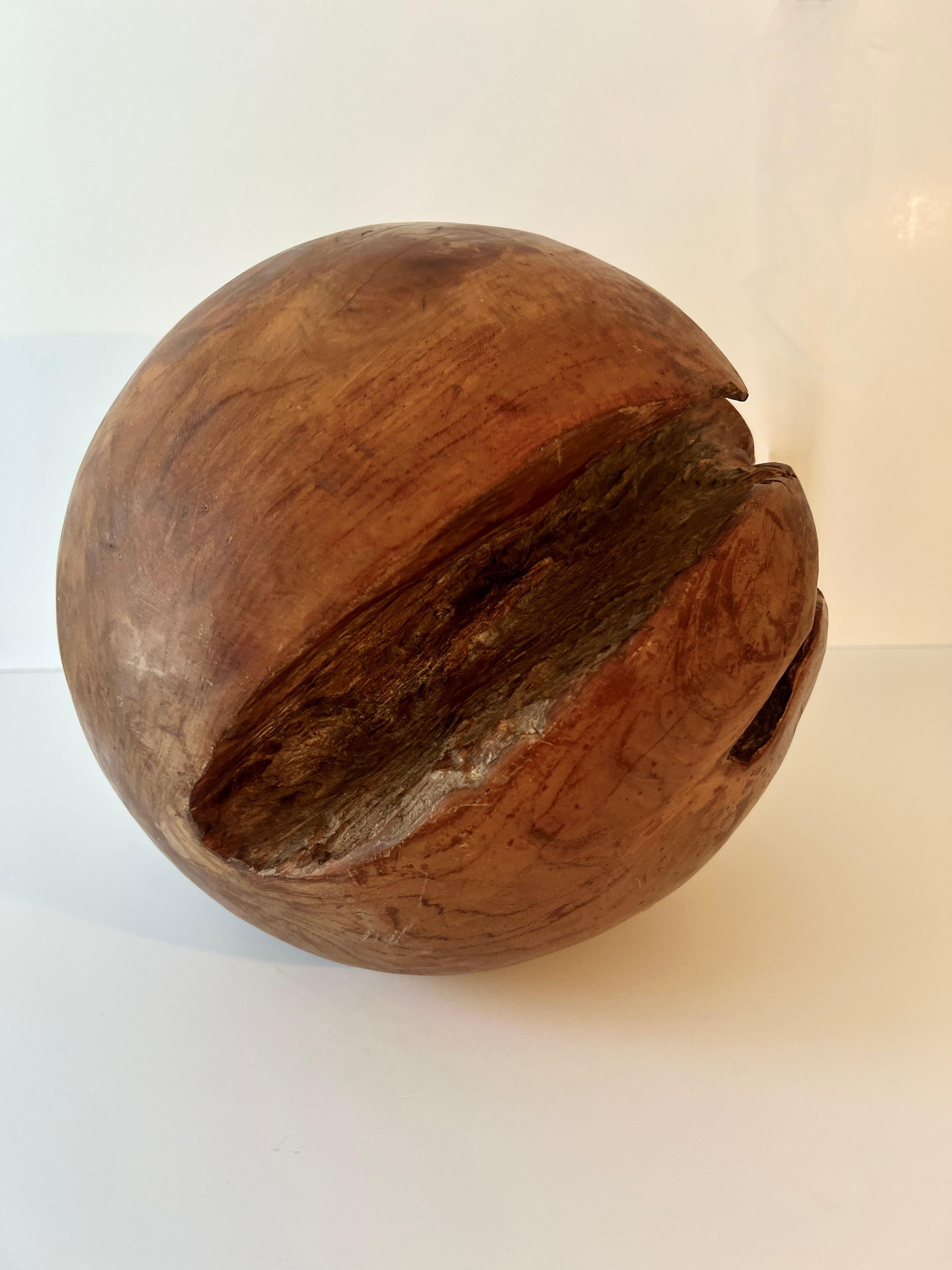 20th Century Round Hand Carved Wooden Organic Sculpture For Sale