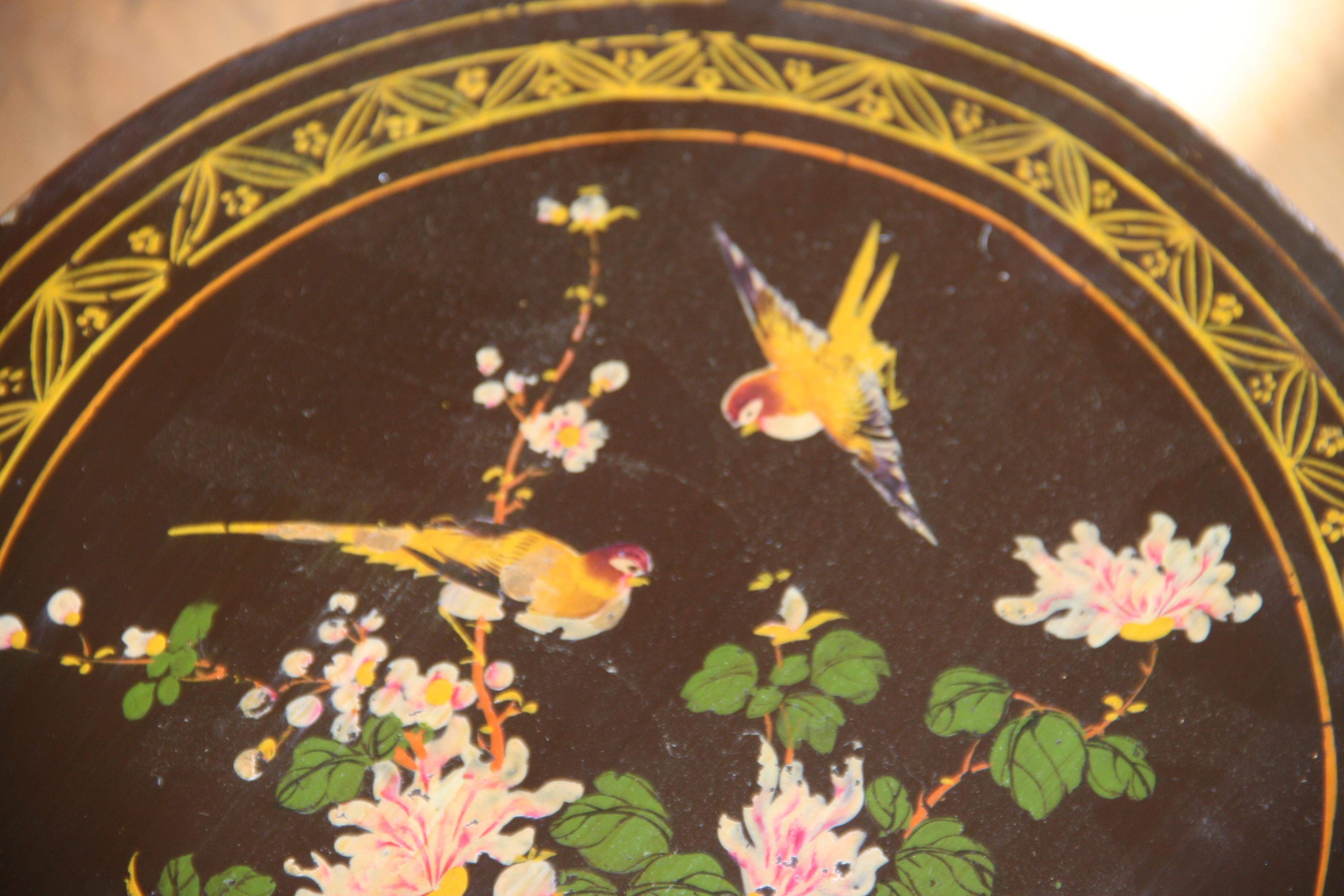 Round Hand Painted Compartment Jewelry Box 1930's In Good Condition For Sale In Douglas Manor, NY