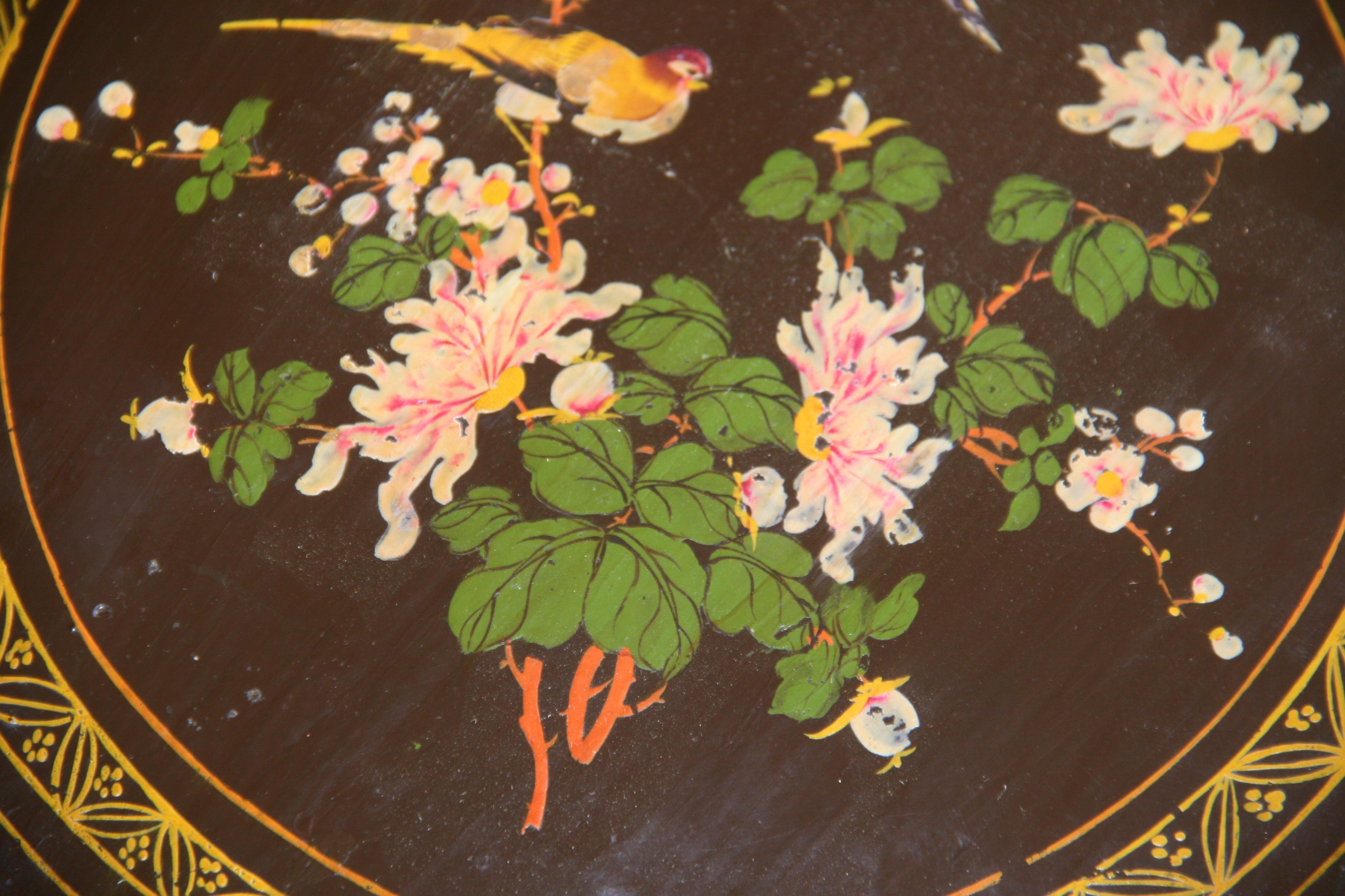 Mid-20th Century Round Hand Painted Compartment Jewelry Box 1930's For Sale