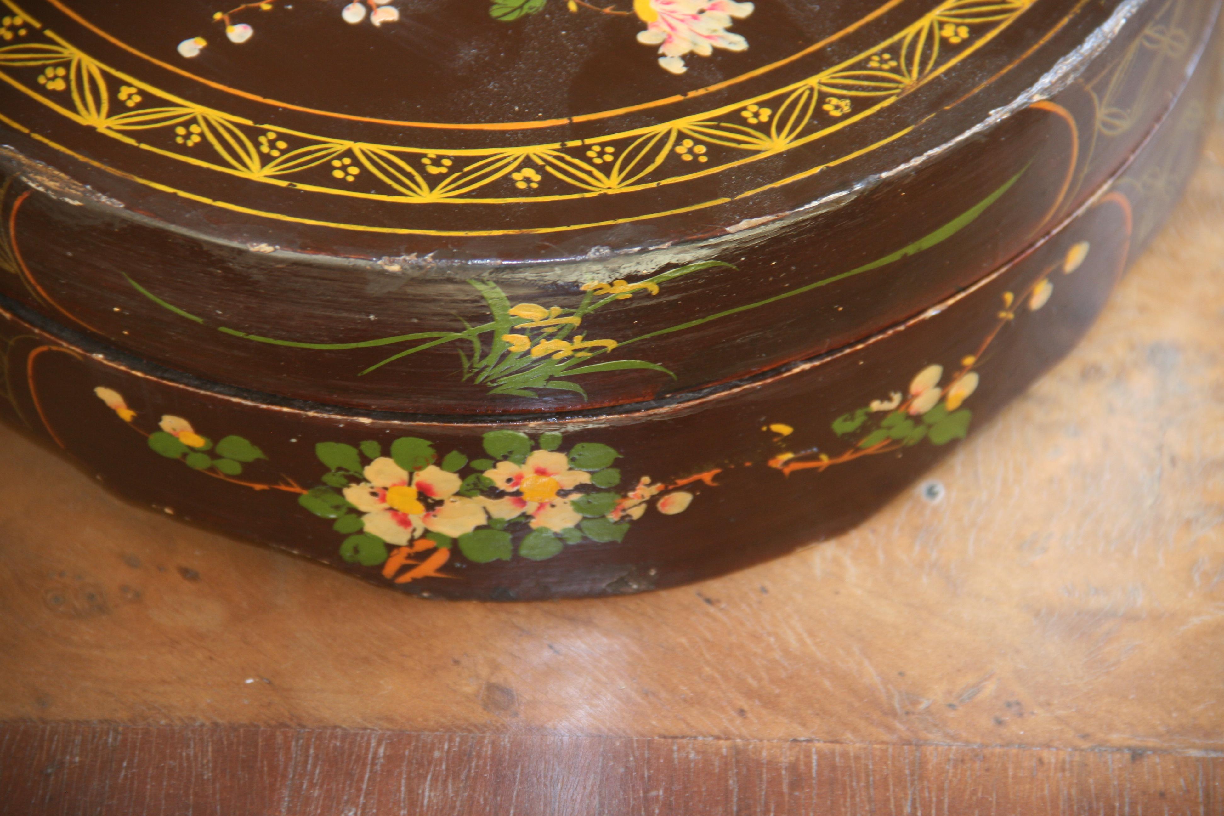 Round Hand Painted Compartment Jewelry Box 1930's For Sale 1