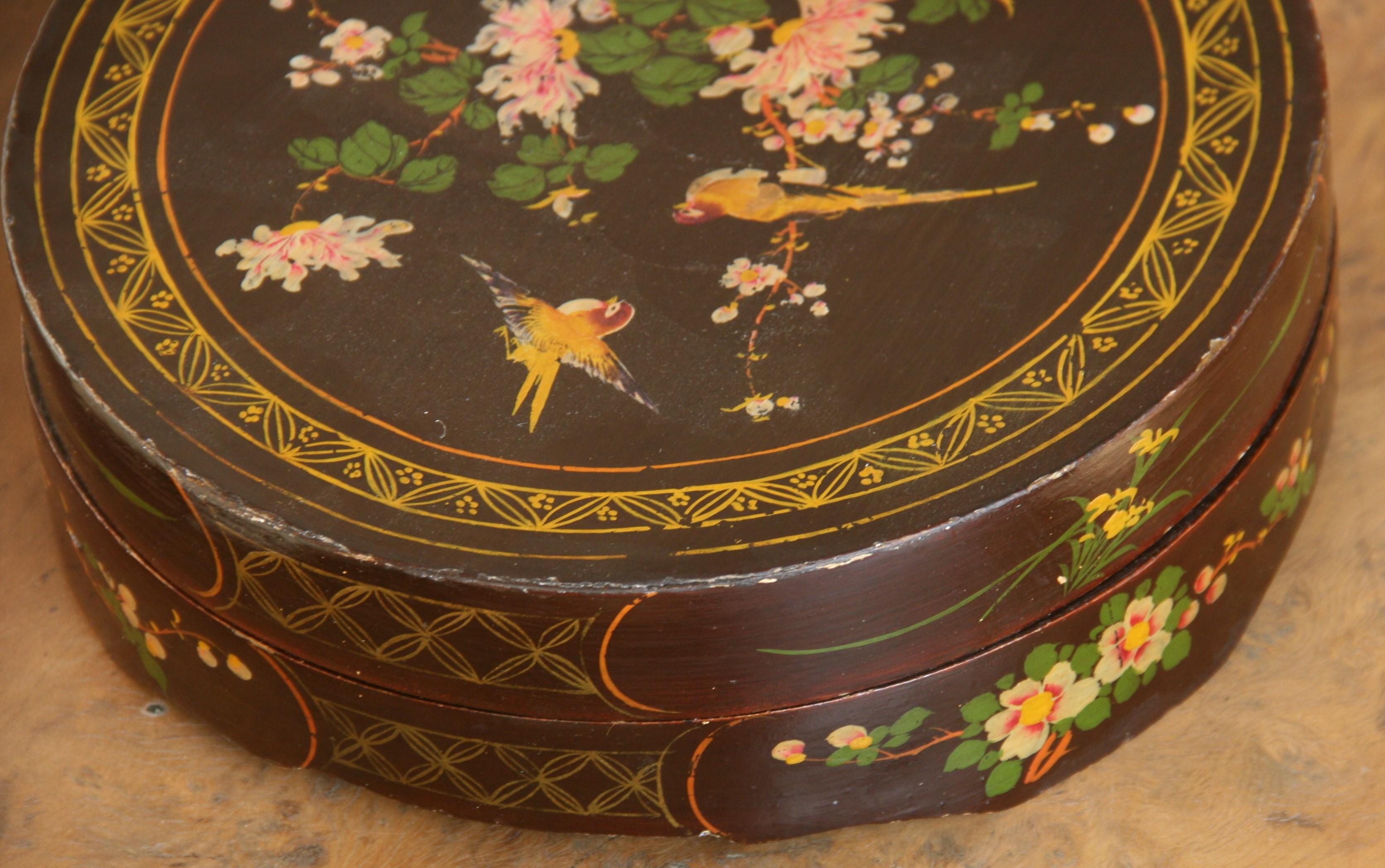 Round Hand Painted Compartment Jewelry Box 1930's For Sale 2