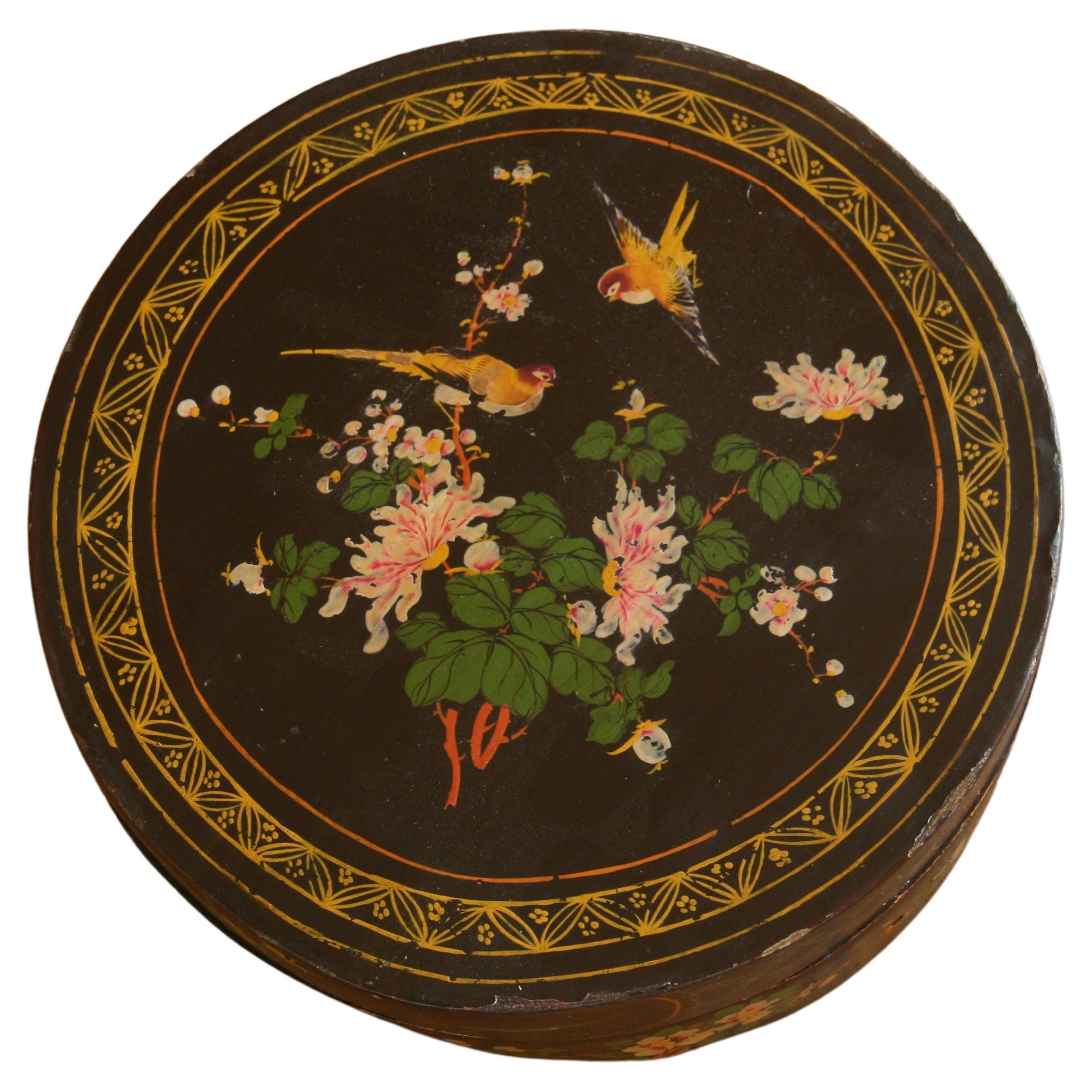 Round Hand Painted Compartment Jewelry Box 1930's For Sale