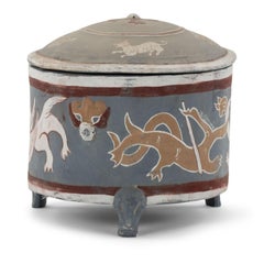 Rundes handgefertigtes und bemaltes chinesisches Terrakotta-Gefäß im Ding-Stil