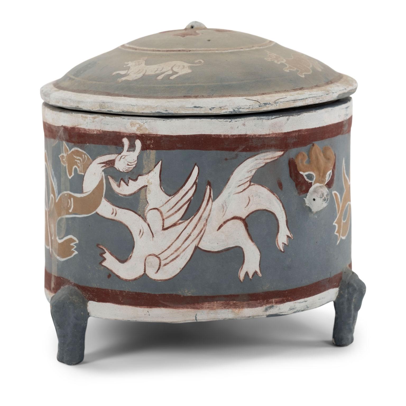 Rundes handgefertigtes und bemaltes chinesisches Terrakotta-Gefäß im Ding-Stil (18. Jahrhundert und früher) im Angebot