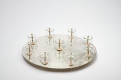 Round Hanukkiah in Silver, Glass and Silver Copper Mokume Gane by Iris Tutnauer