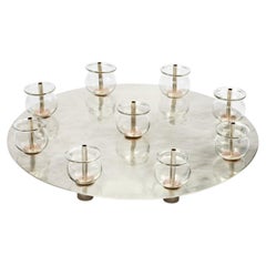 Round Hanukkiah in Silver, Glass and Silver Copper Mokume Gane by Iris Tutnauer