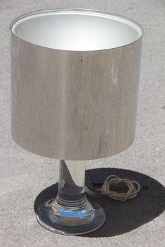 Round Harvey Guzzini Table Lamp Lucite Steel Italian Design 1970s Silver