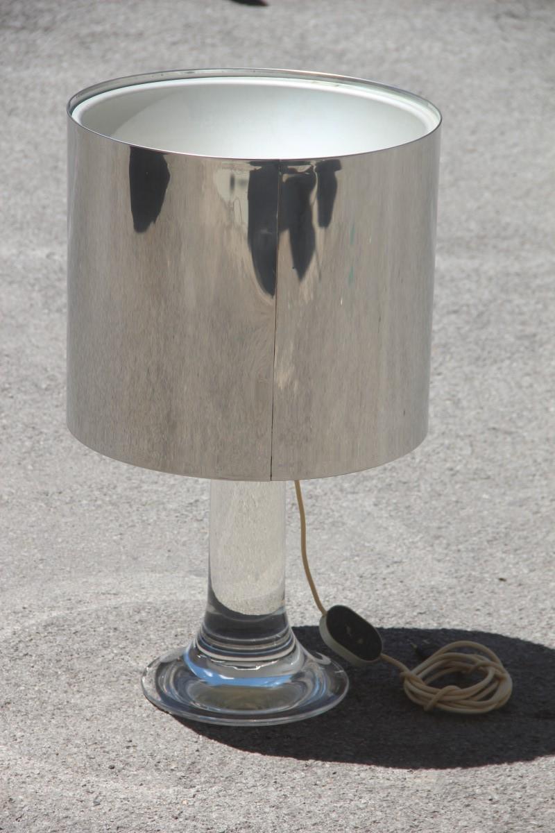 Round Harvey Guzzini Table Lamp Lucite Steel Italian Design 1970s Silver For Sale 2