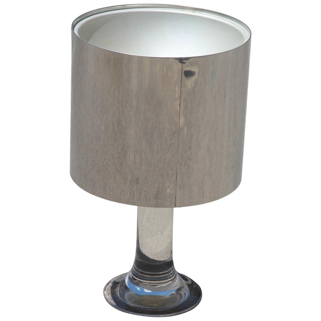 Round Harvey Guzzini Table Lamp Lucite Steel Italian Design 1970s Silver For Sale