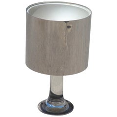 Vintage Round Harvey Guzzini Table Lamp Lucite Steel Italian Design 1970s Silver