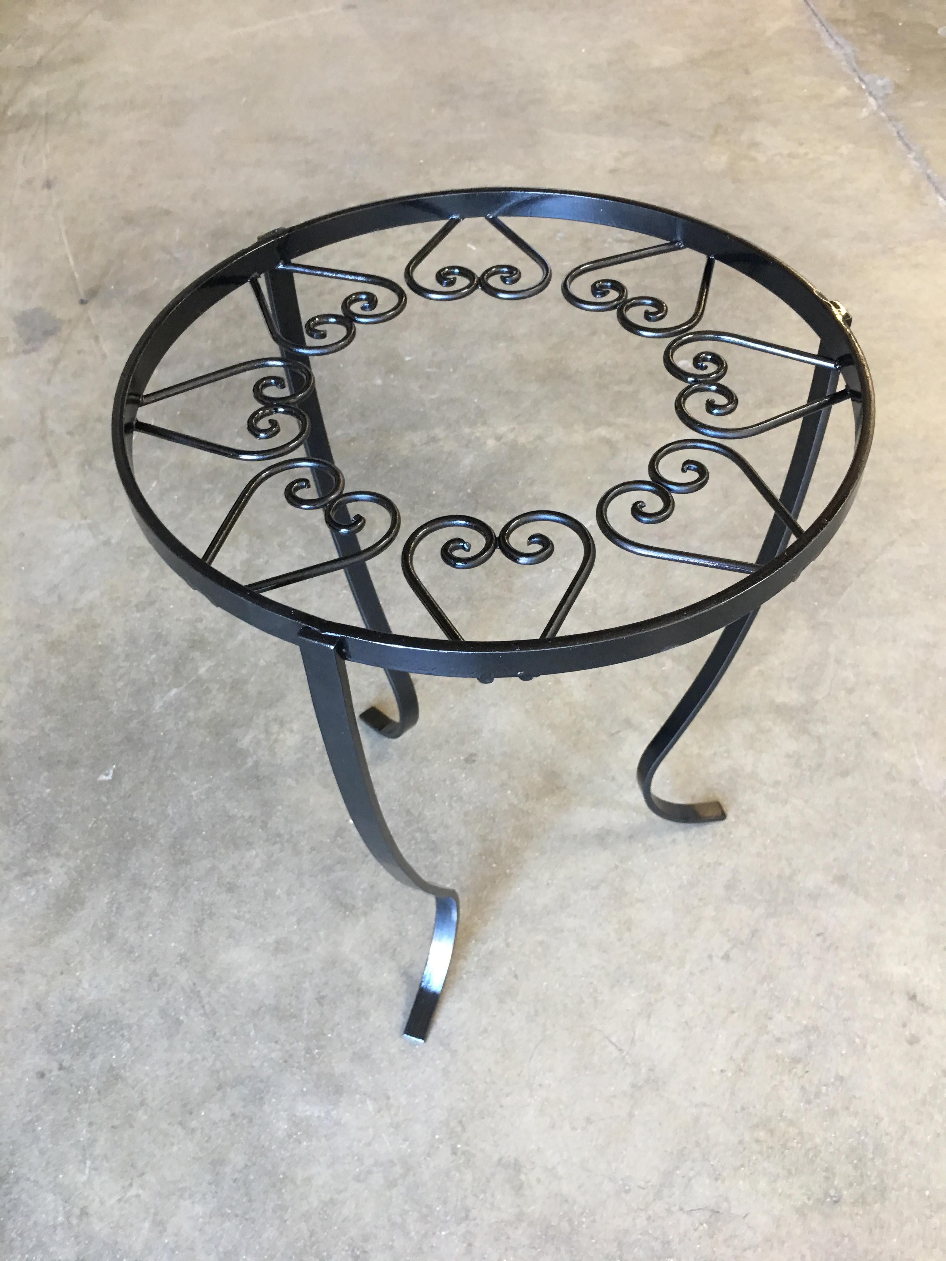 Mid-Century Modern Round Heart Cluster Glass Top Steel Outdoor/Patio Side Table