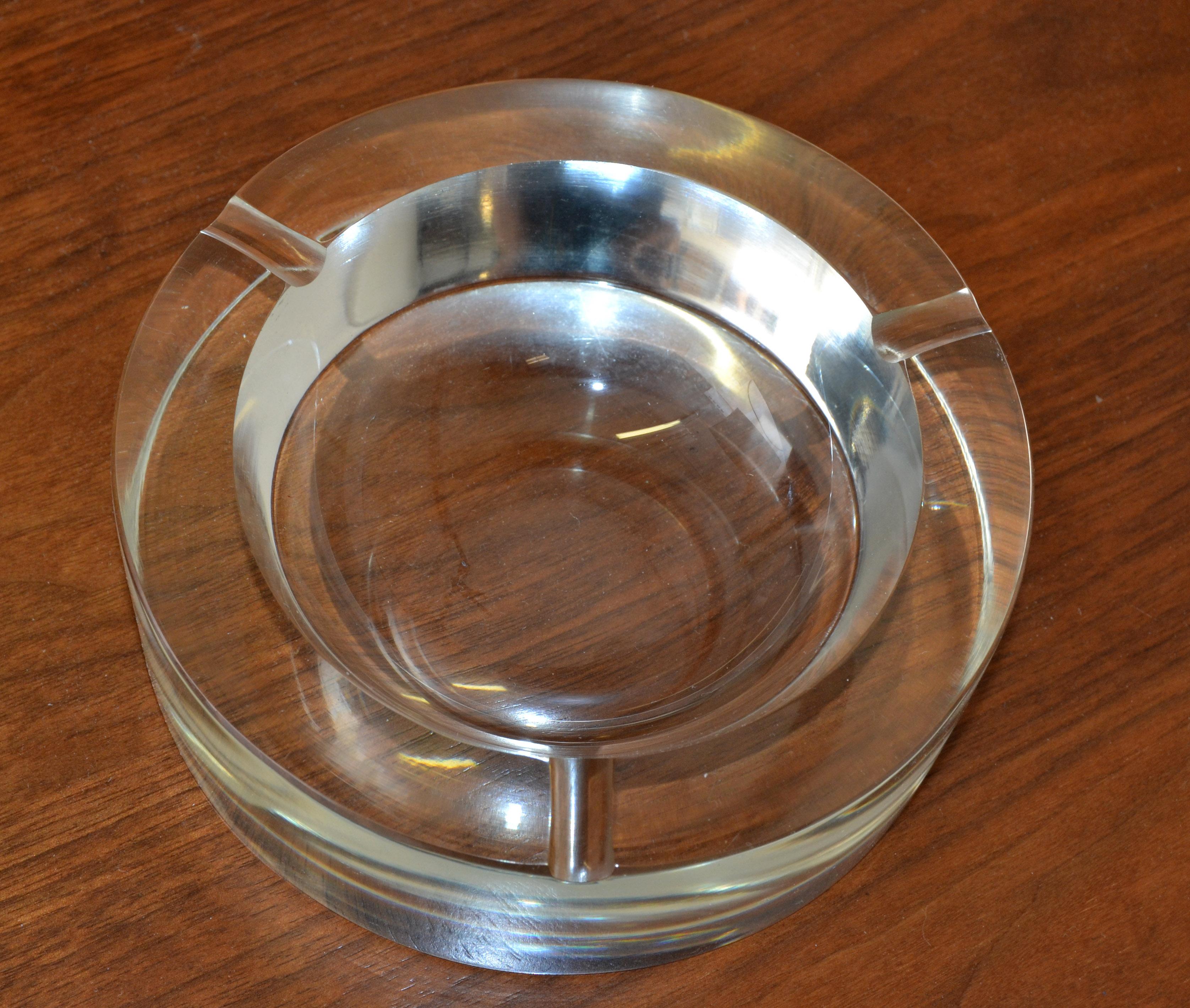 Italian Round Heavy Murano Mid-Century Modern Transparent Glass Ashtray Italy 1960s For Sale