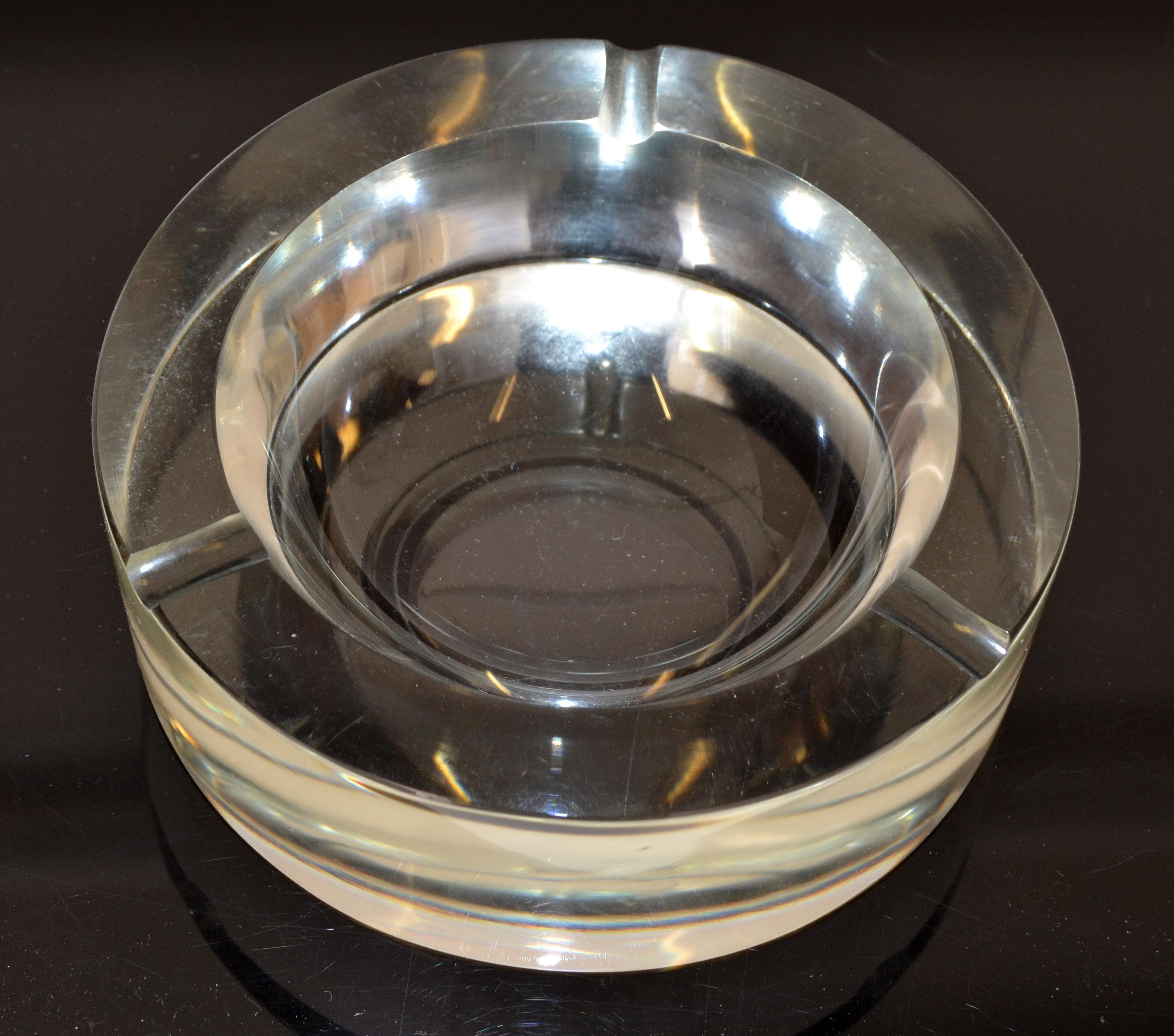 Mid-20th Century Round Heavy Murano Mid-Century Modern Transparent Glass Ashtray Italy 1960s For Sale