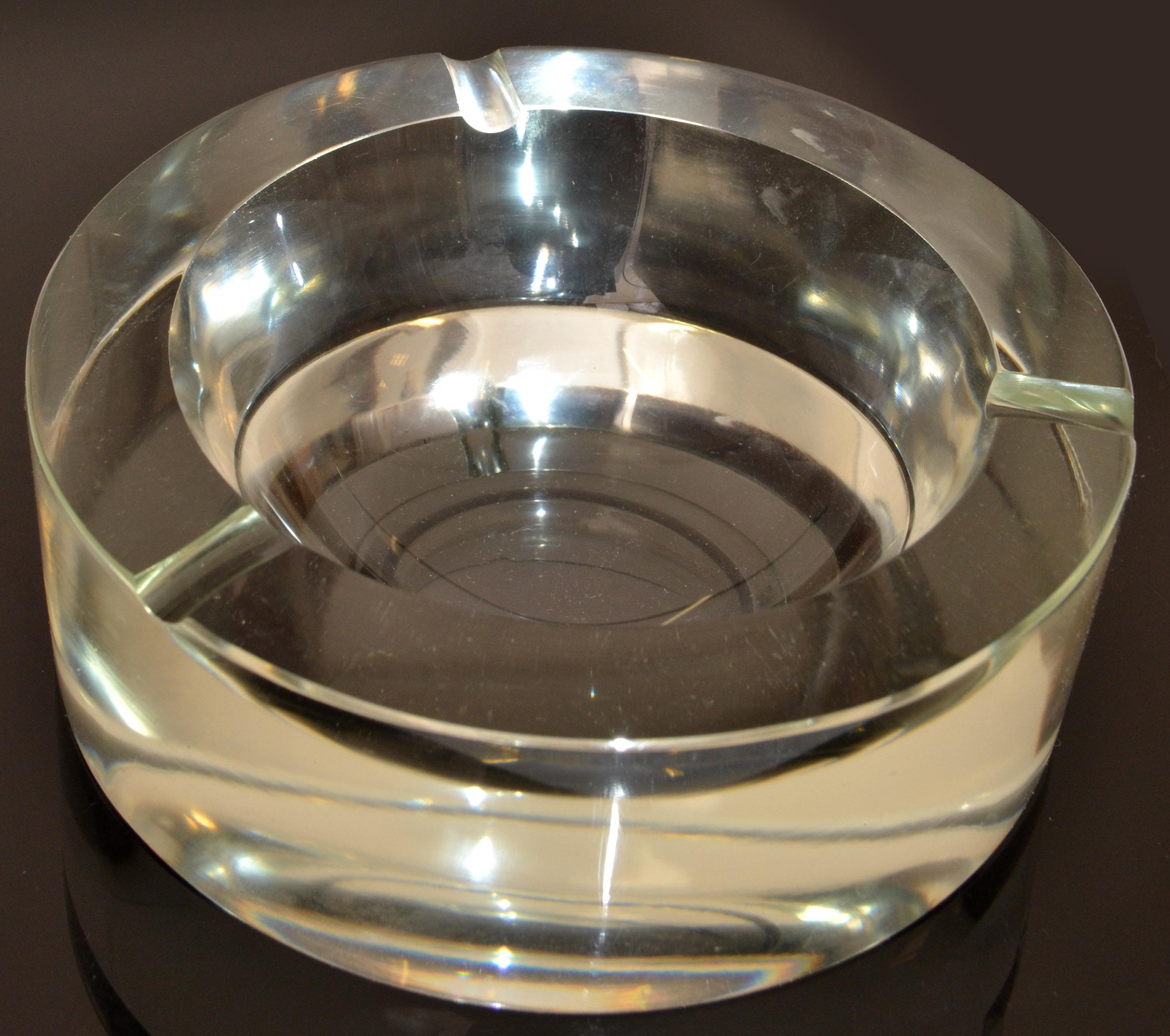 Murano Glass Round Heavy Murano Mid-Century Modern Transparent Glass Ashtray Italy 1960s For Sale
