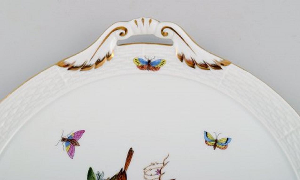 Hungarian Round Herend Rothschild Bird Serving Dish with Handles in Hand-Painted Porcelain