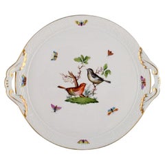 Round Herend Rothschild Bird Serving Dish with Handles in Hand-Painted Porcelain