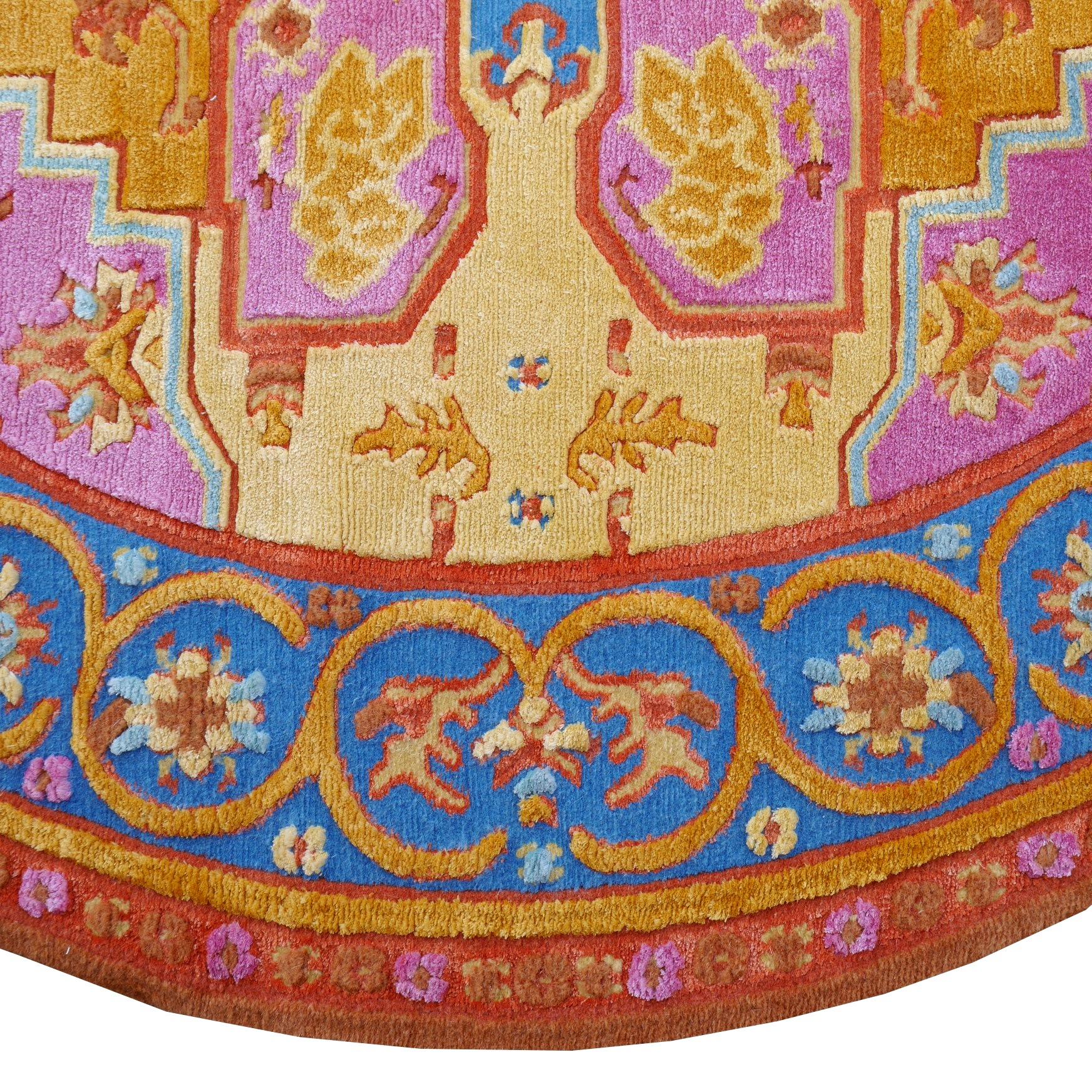 Round Heriz Silk Rug Contemporary Colors Gold Pink Turquoise by Djoharian Design For Sale 3