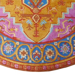 Round Heriz Silk Rug Contemporary Colors Gold Pink Turquoise by Djoharian Design