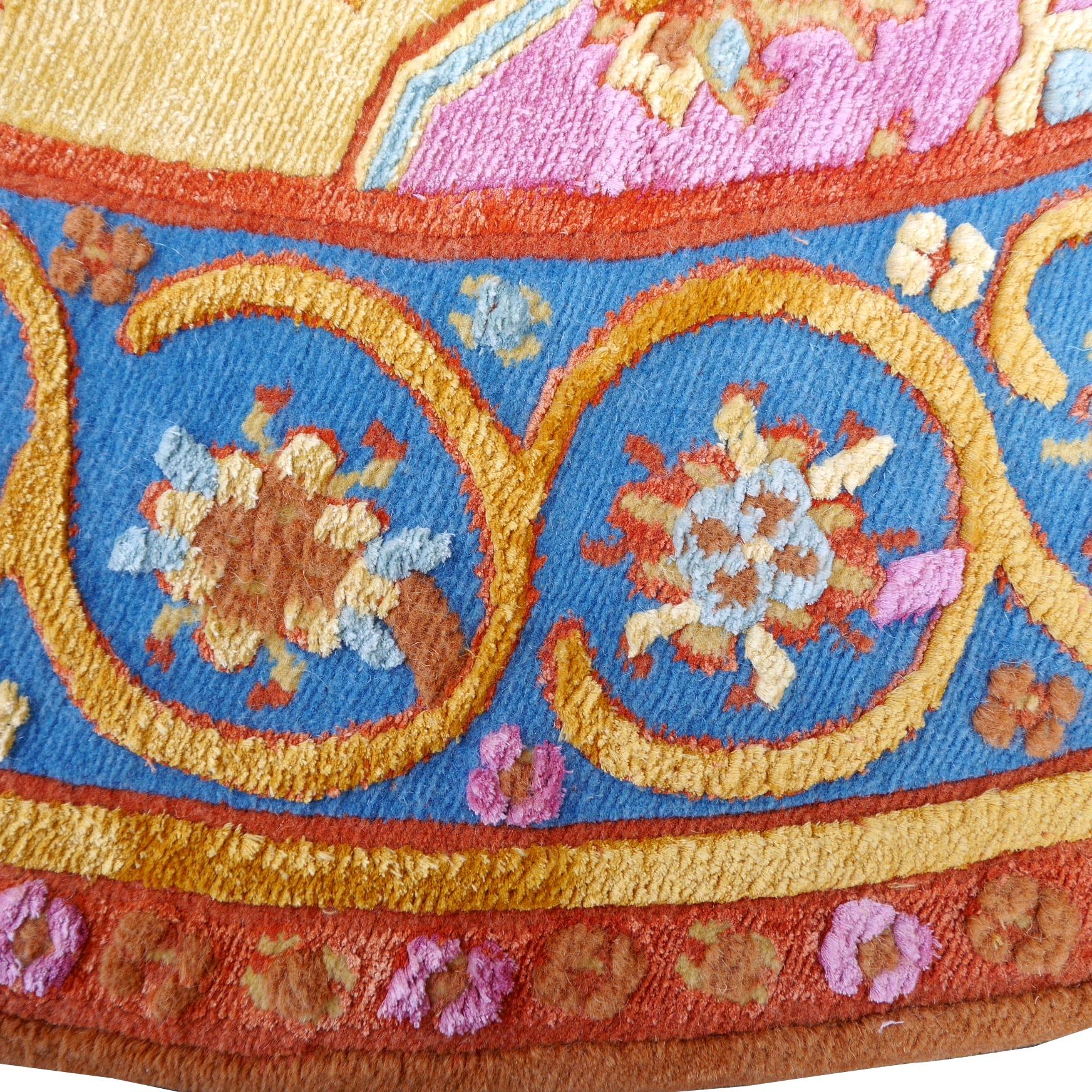 Round Heriz Silk Rug Contemporary Colors Gold Pink Turquoise by Djoharian Design In New Condition For Sale In Lohr, Bavaria, DE
