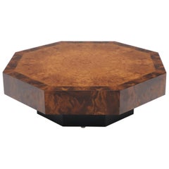 Round Hexagon Burl Wood Book Matched Top Coffee Table