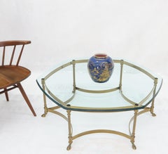 Round Hexagon Solid Brass Base Coffee Table on Hoof Feet Midcentury Italian