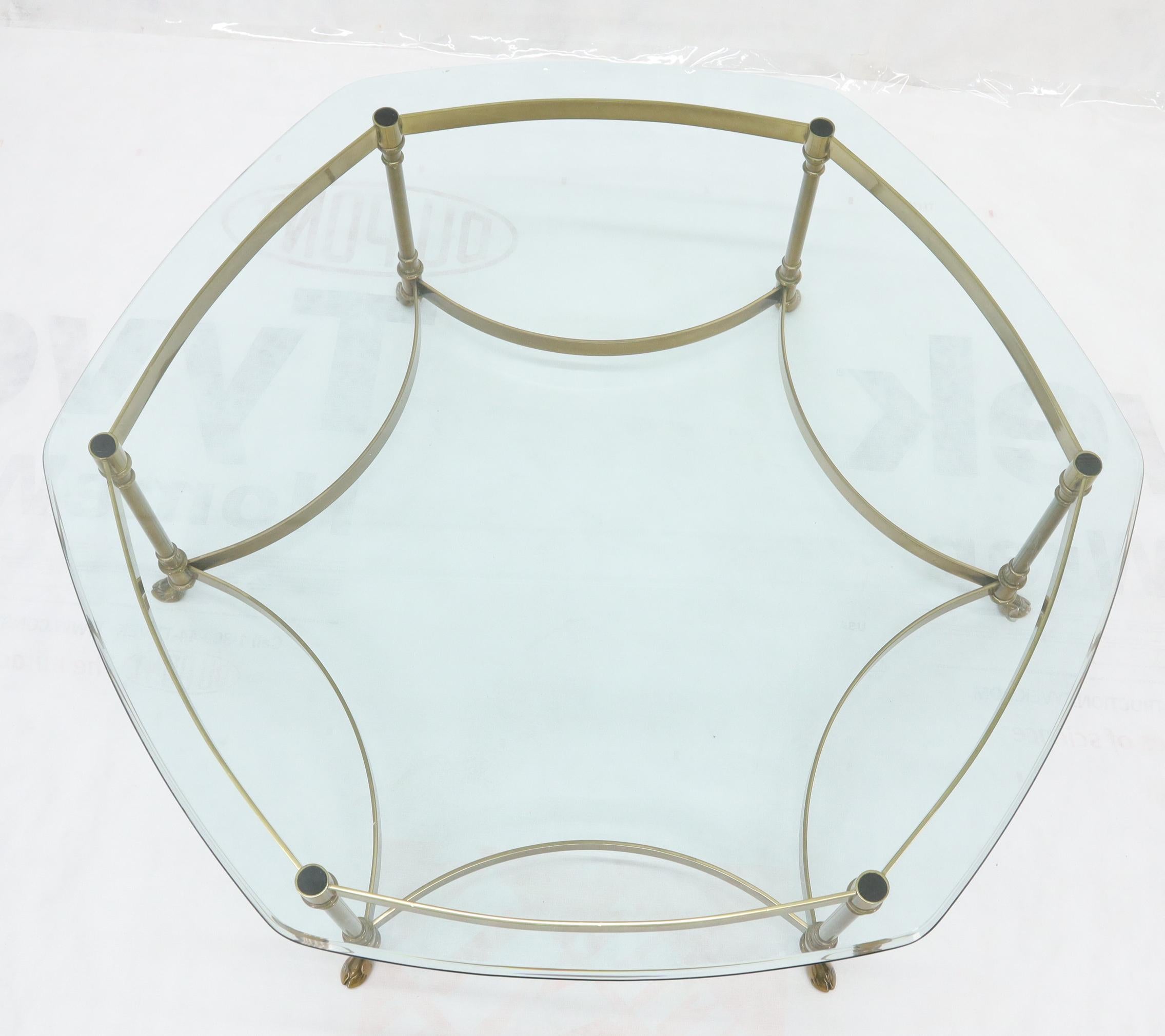 Mid-Century Modern Round Hexagon Solid Brass Base Coffee Table on Hoof Feet Midcentury Italian