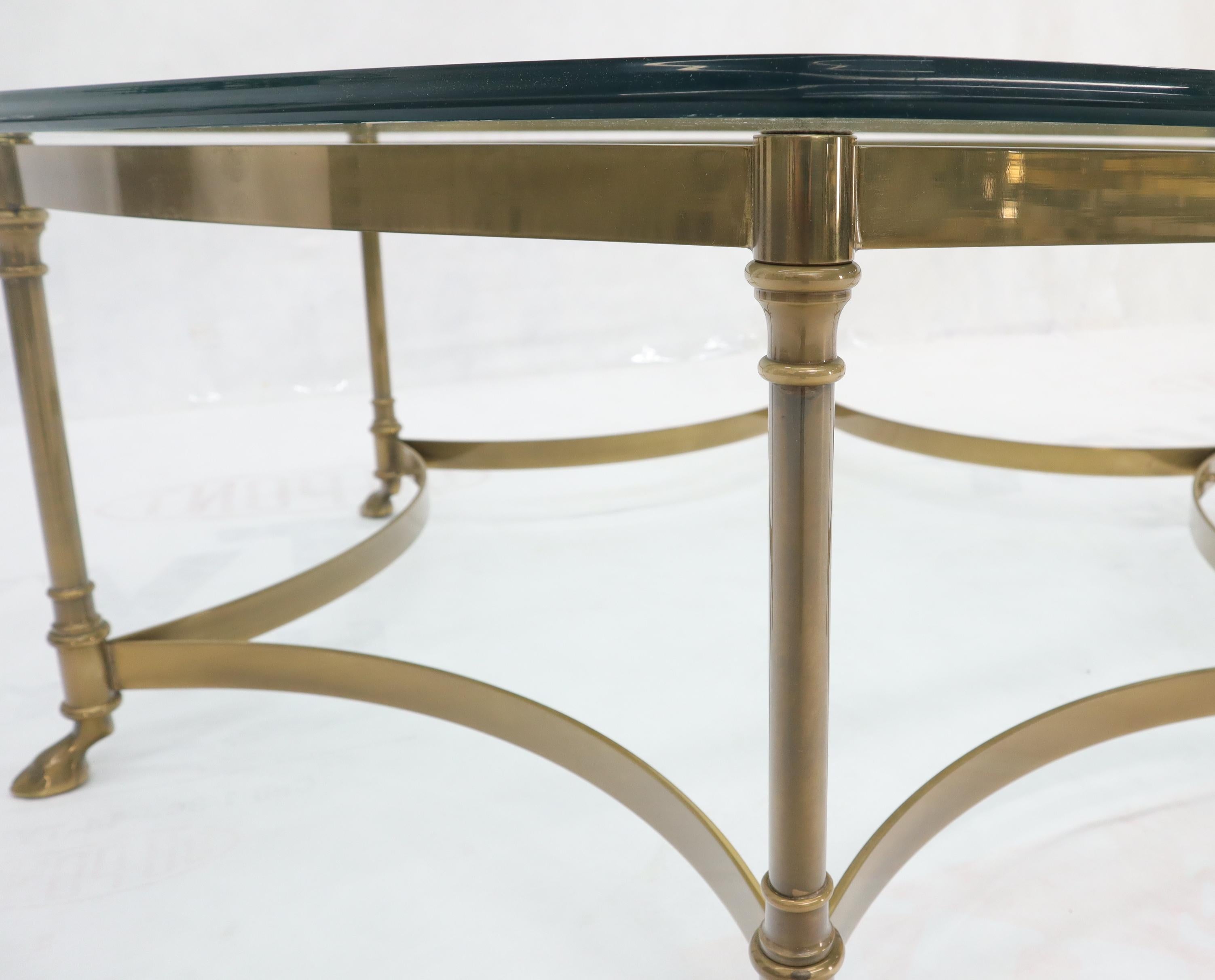Round Hexagon Solid Brass Base Coffee Table on Hoof Feet Midcentury Italian 2