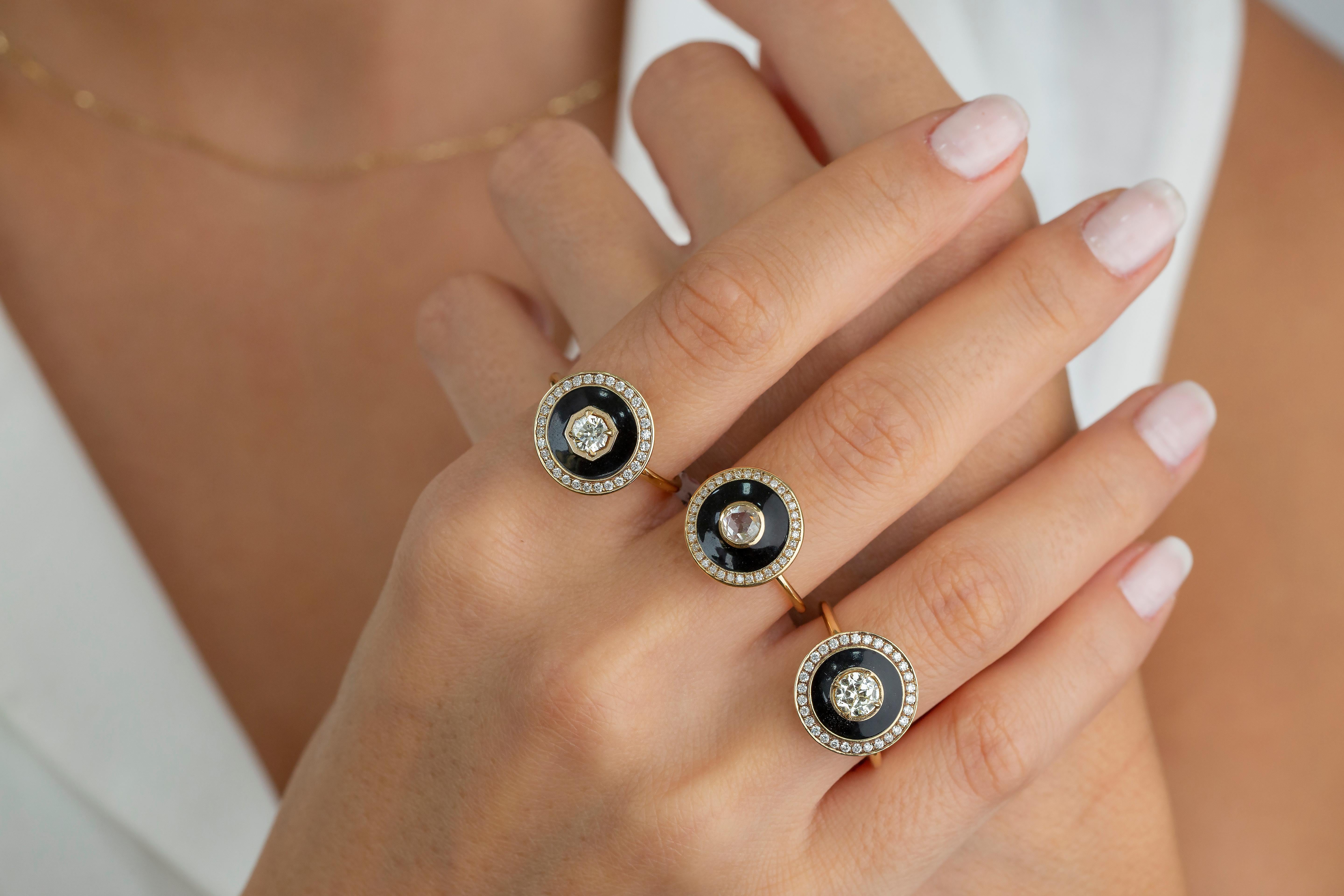 14K Gold 0.37 ct Hexagonal Cherry Blossom Cut Diamond Engagement Ring For Sale 3