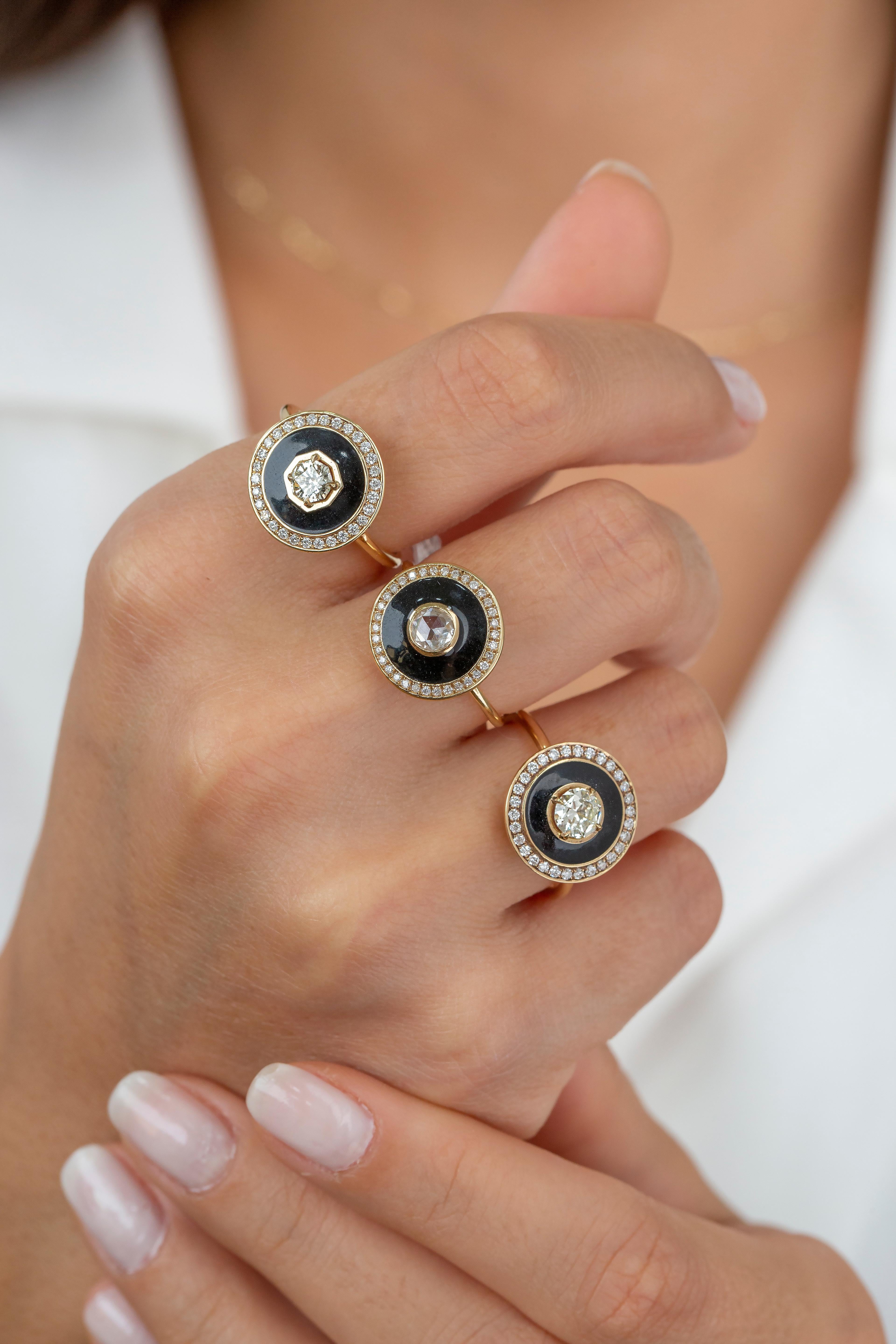 14K Gold 0.37 ct Hexagonal Cherry Blossom Cut Diamond Engagement Ring For Sale 4
