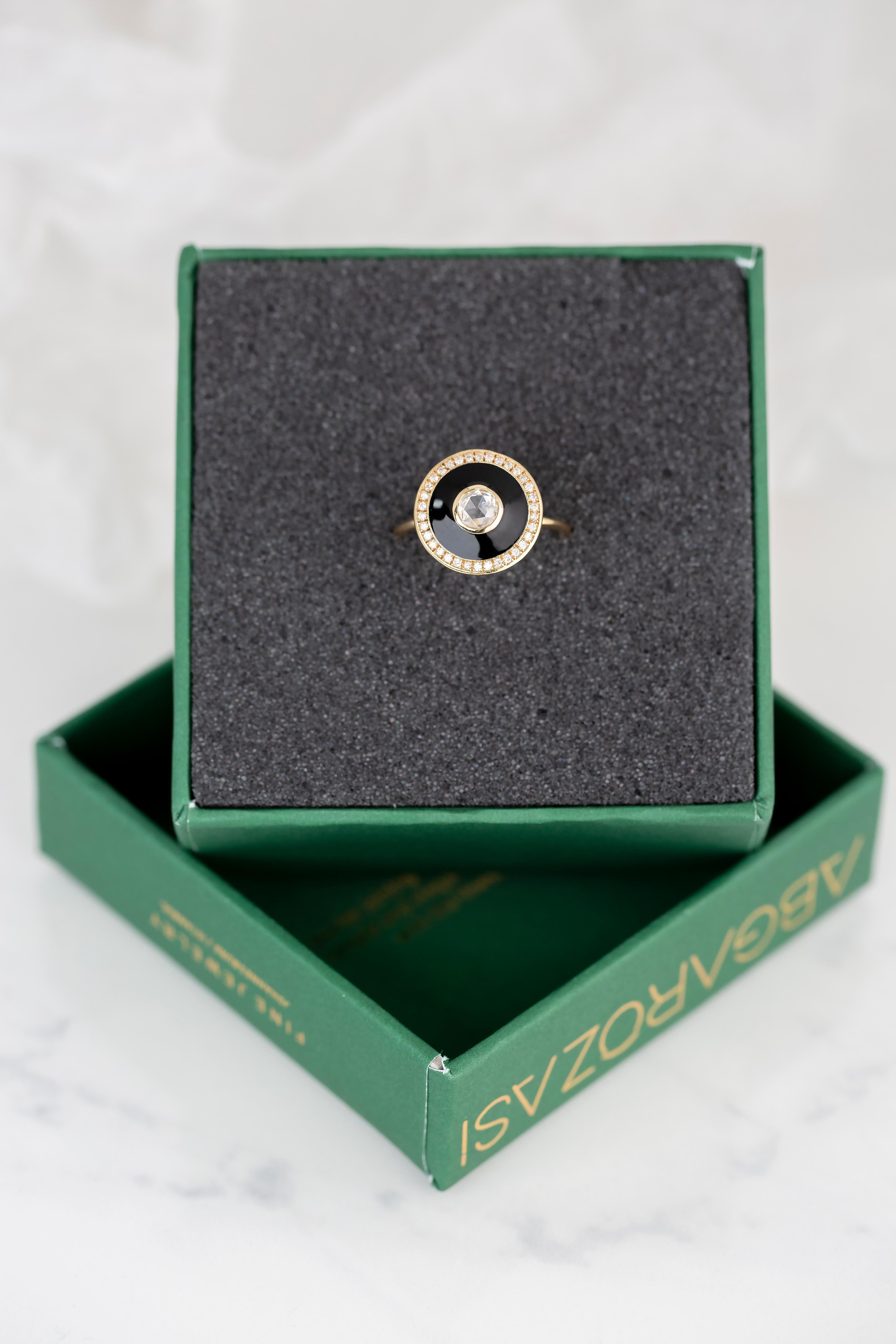 Art Deco 14K Gold 0.37 ct Hexagonal Cherry Blossom Cut Diamond Engagement Ring For Sale