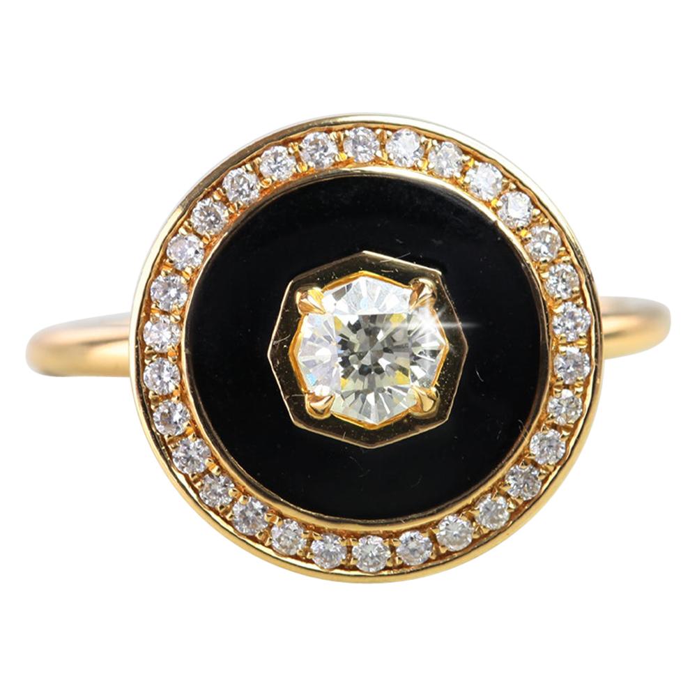 Bague de fiançailles en or 14 carats avec diamants hexagonaux de 0,37 carat taille fleur de cerisier en vente