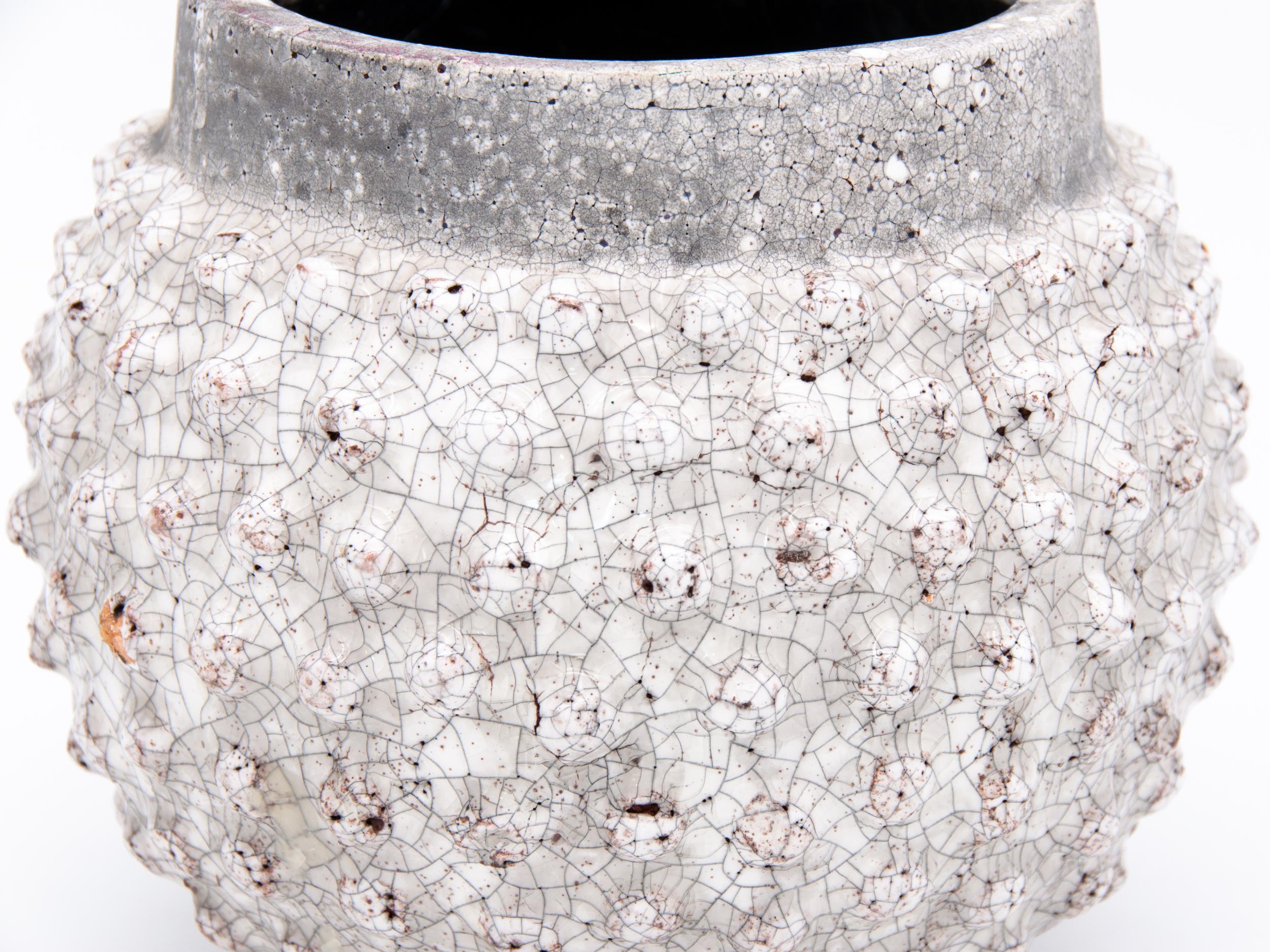 Contemporary Round Hobnail Planters in White Glaze