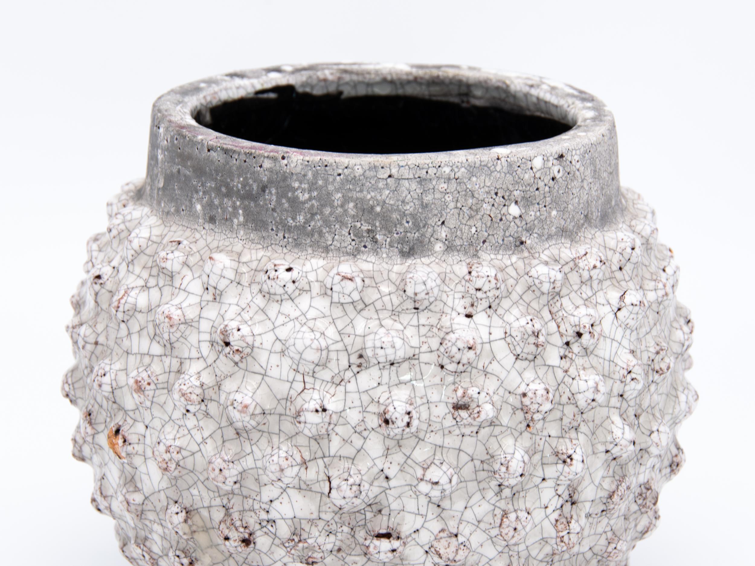 Ceramic Round Hobnail Planters in White Glaze