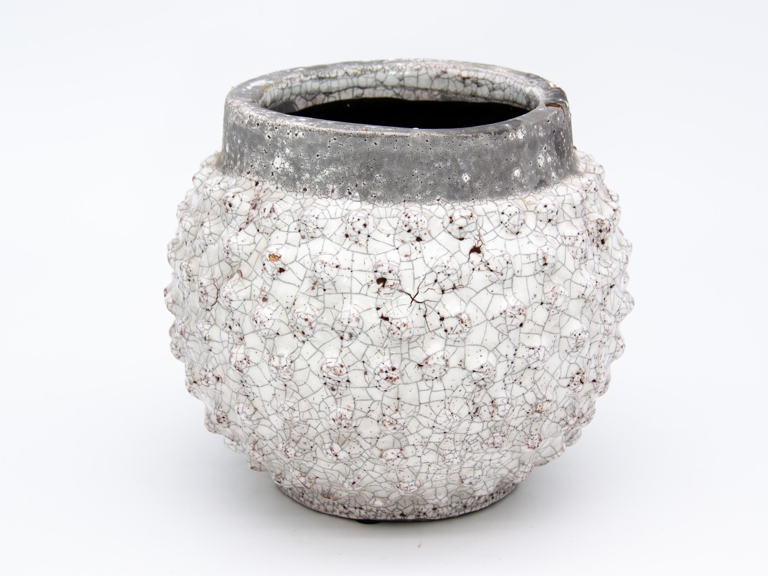 Round Hobnail Planters in White Glaze 1