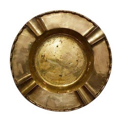 Round Hollywood Regency Faux Bamboo Brass Ashtray or Catchall