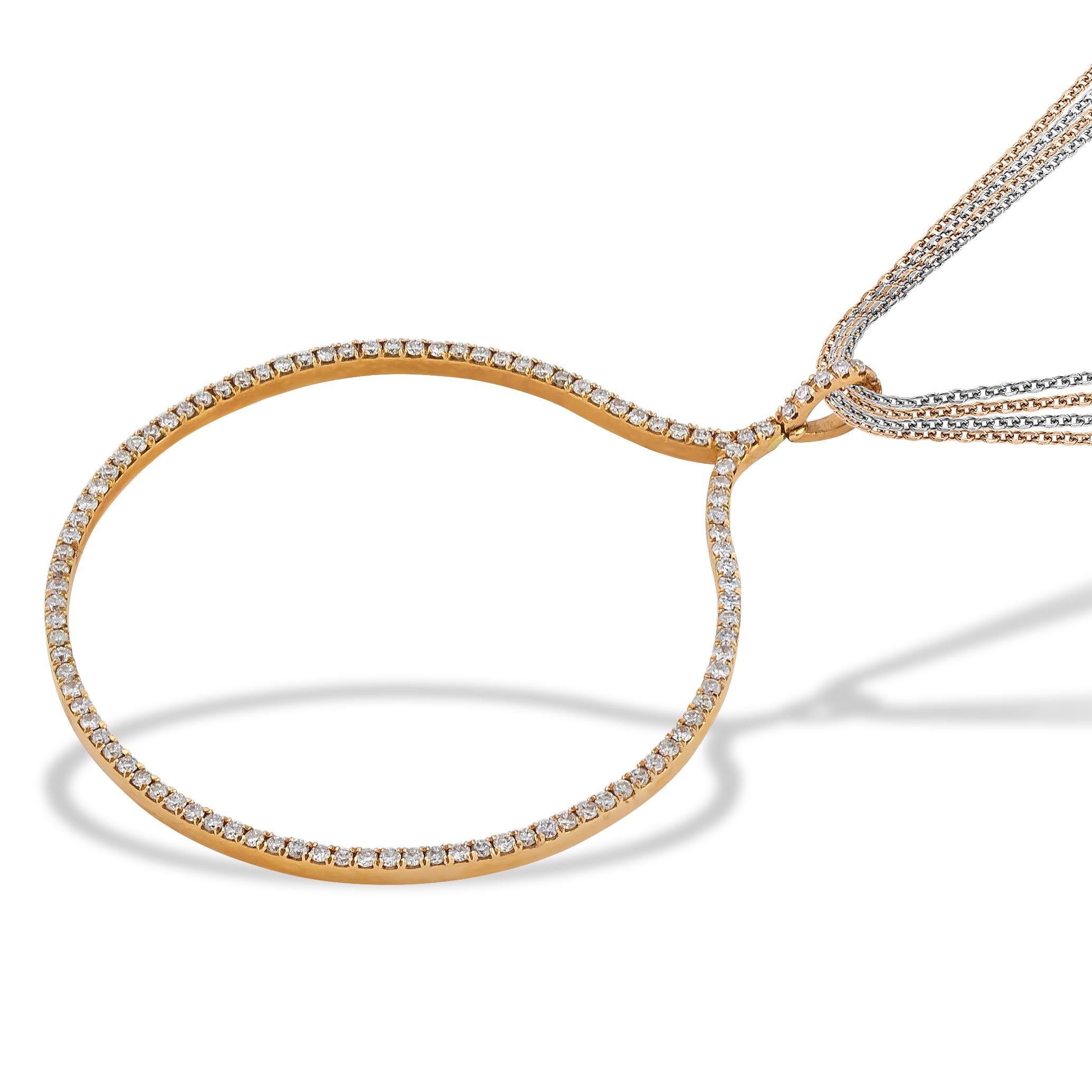 Runder Diamant-Anhänger-Halskette in 18kt Roségold mit Multi-Kette Halskette (Zeitgenössisch) im Angebot