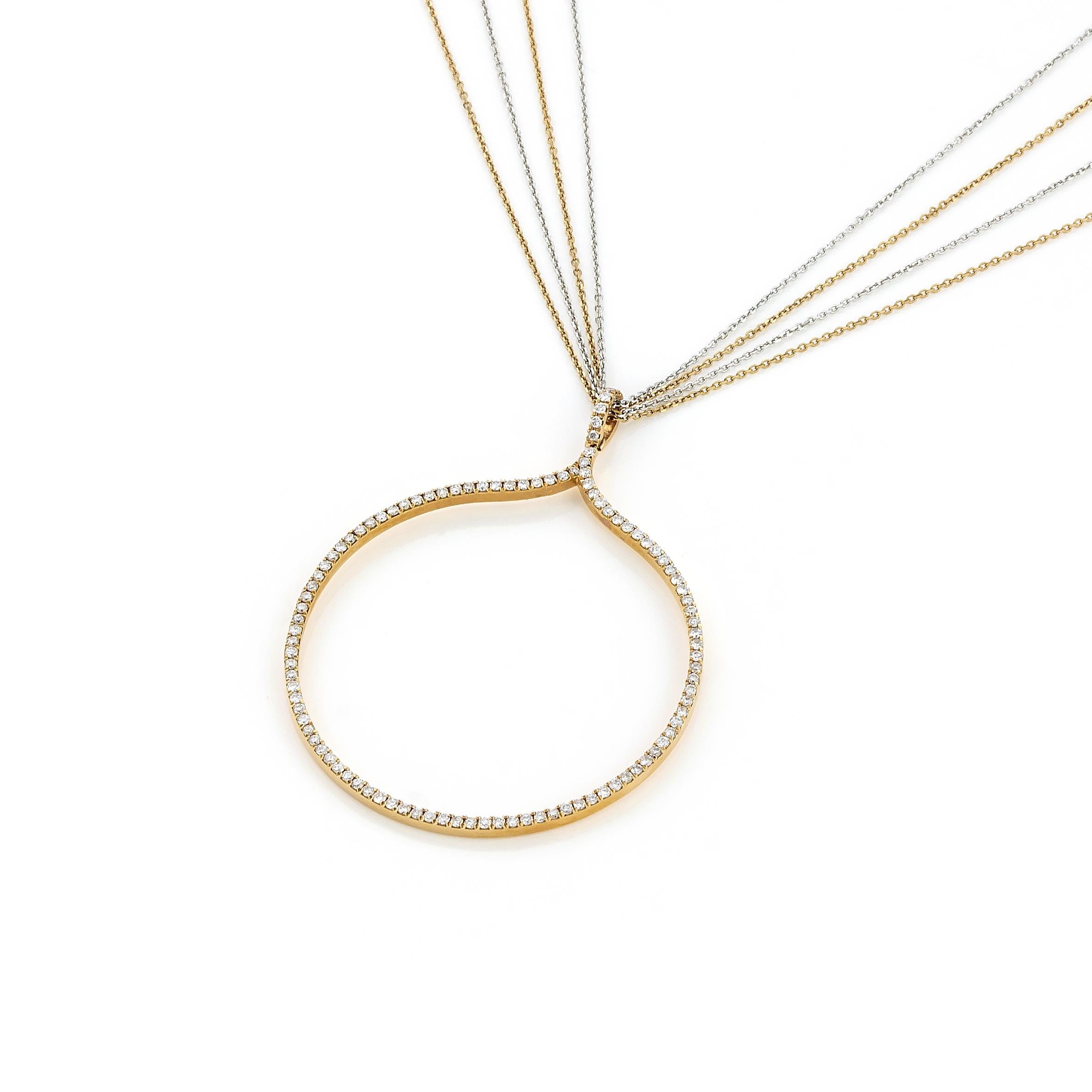 Contemporary Round Hoop Diamond Pendant Necklace in 18kt Rose Gold with Multi Chain Necklace For Sale