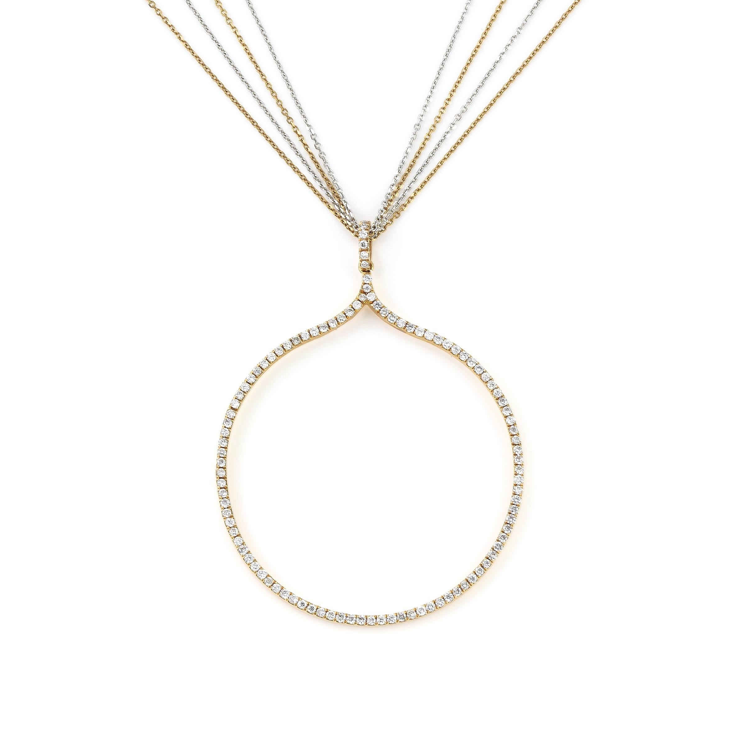 Brilliant Cut Round Hoop Diamond Pendant Necklace in 18kt Rose Gold with Multi Chain Necklace For Sale