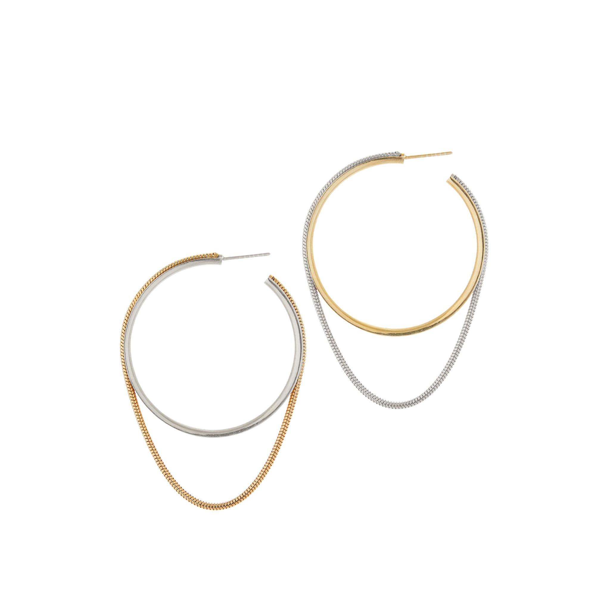 14 K Solid Gold Round Hoop Minimal Large Snake Chain Greek Earrings For Sale