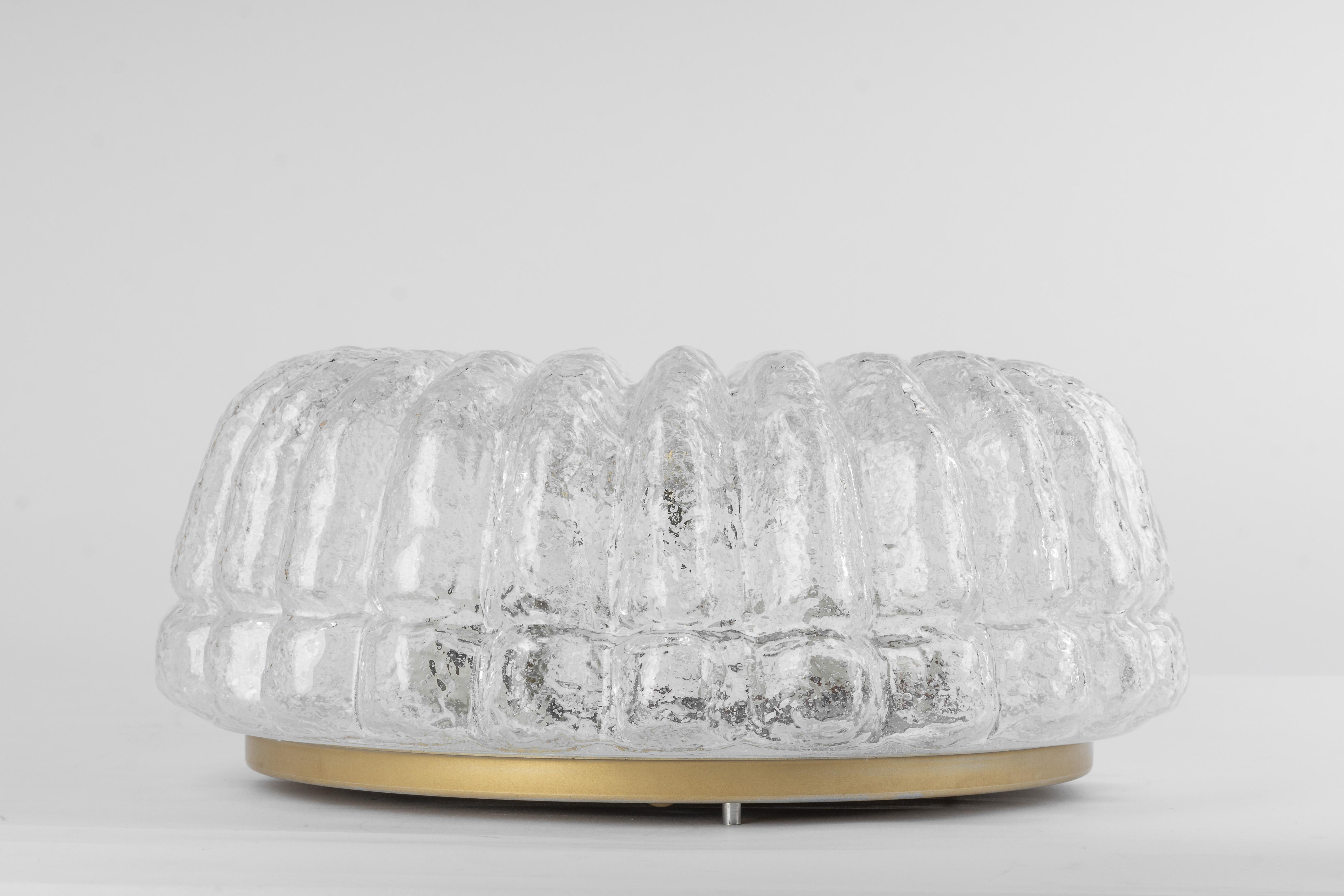 Round Ice Glass Flush Mount by Limburg, Germany, 1970s In Good Condition For Sale In Aachen, NRW