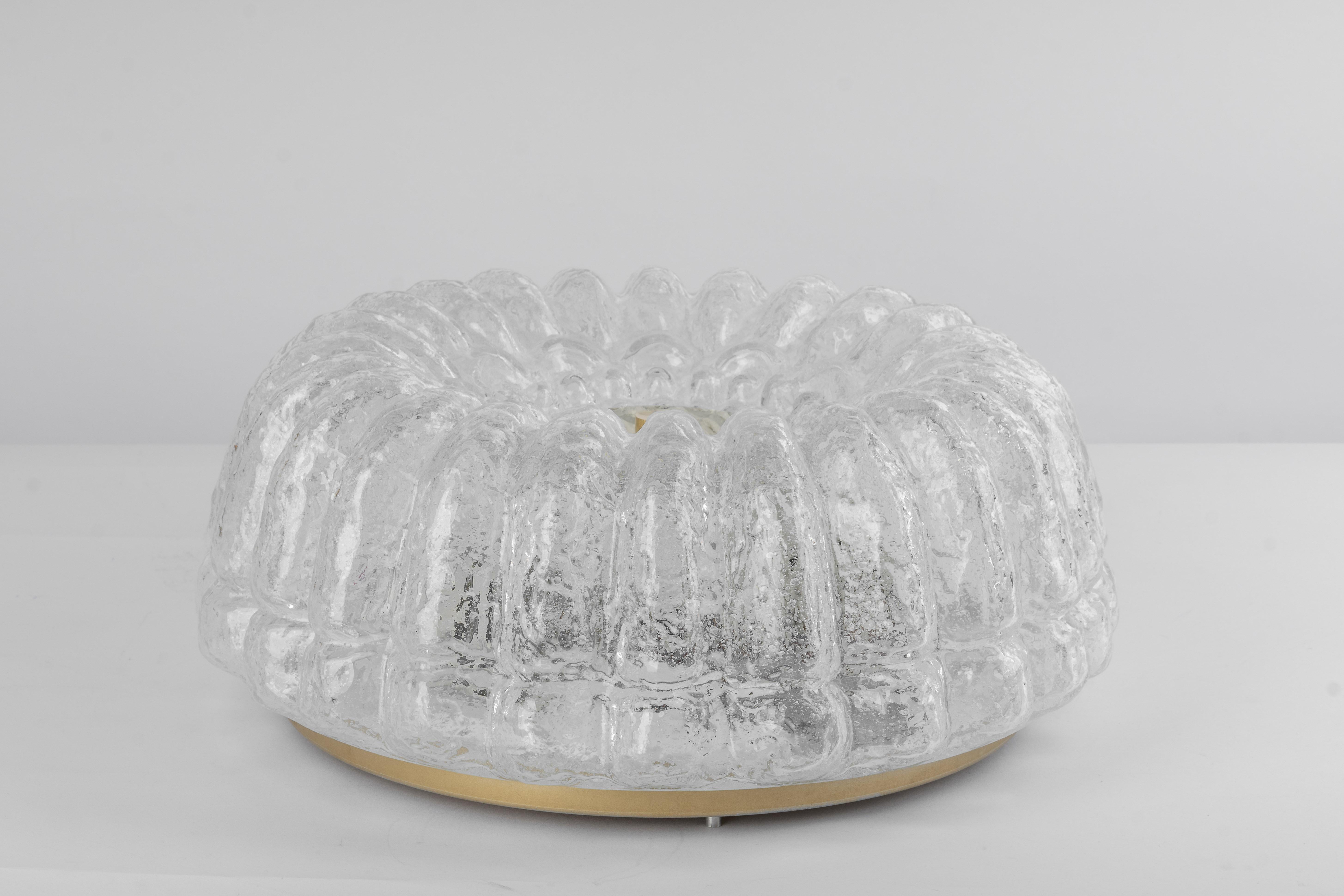 Late 20th Century Round Ice Glass Flush Mount by Limburg, Germany, 1970s For Sale