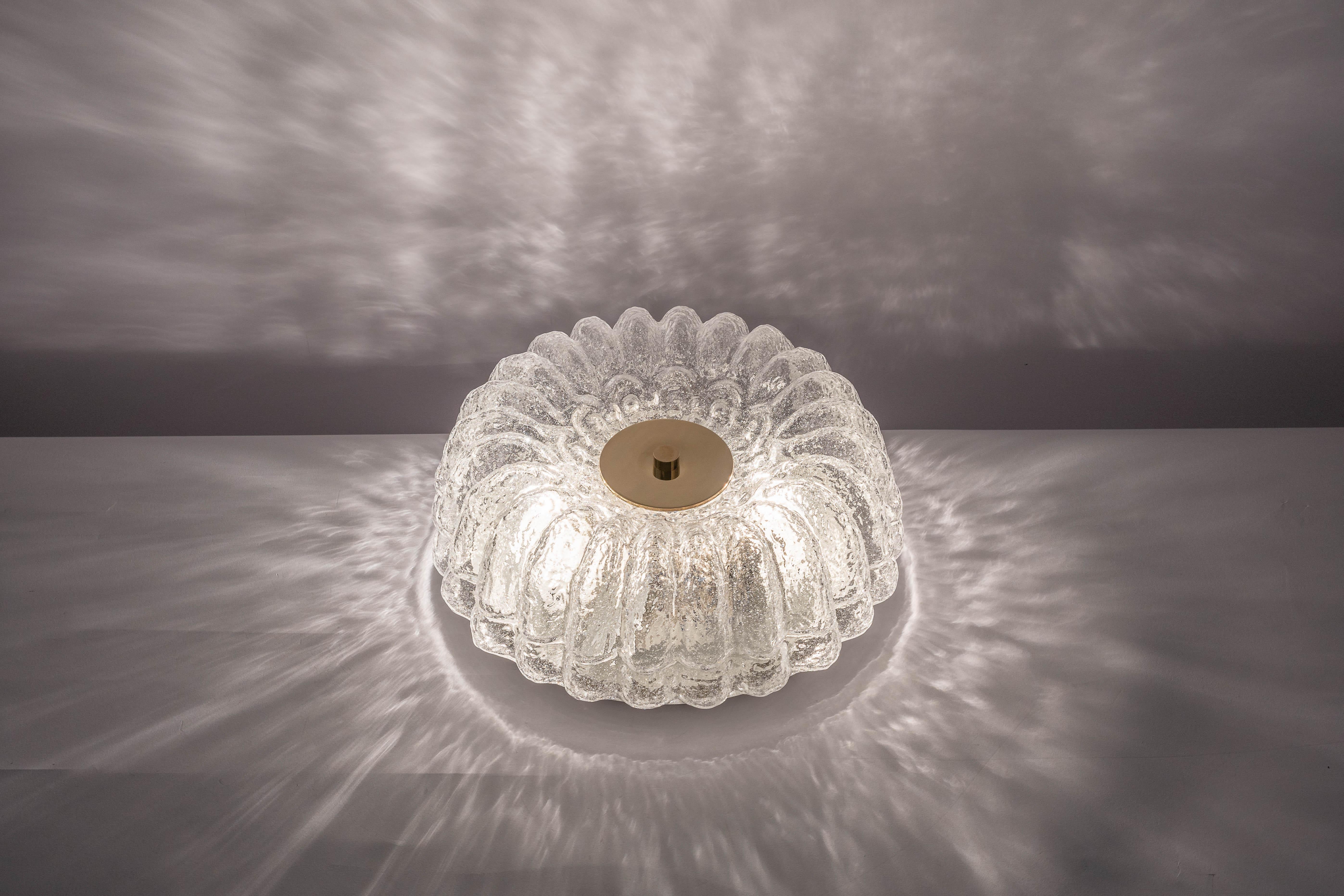 Murano Glass Round Ice Glass Flush Mount by Limburg, Germany, 1970s For Sale