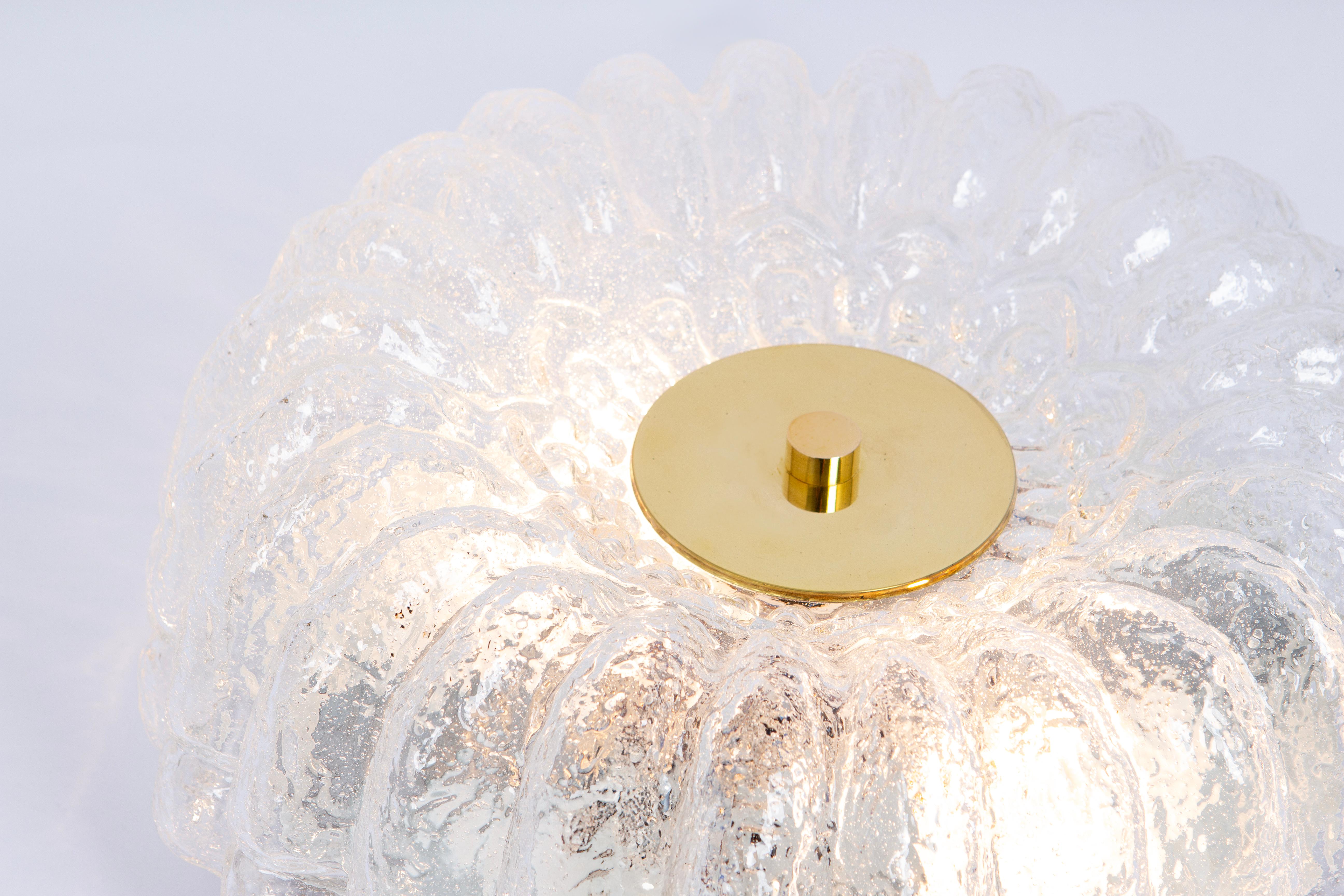 Round Ice Glass Flush Mount by Limburg, Germany, 1970s For Sale 2