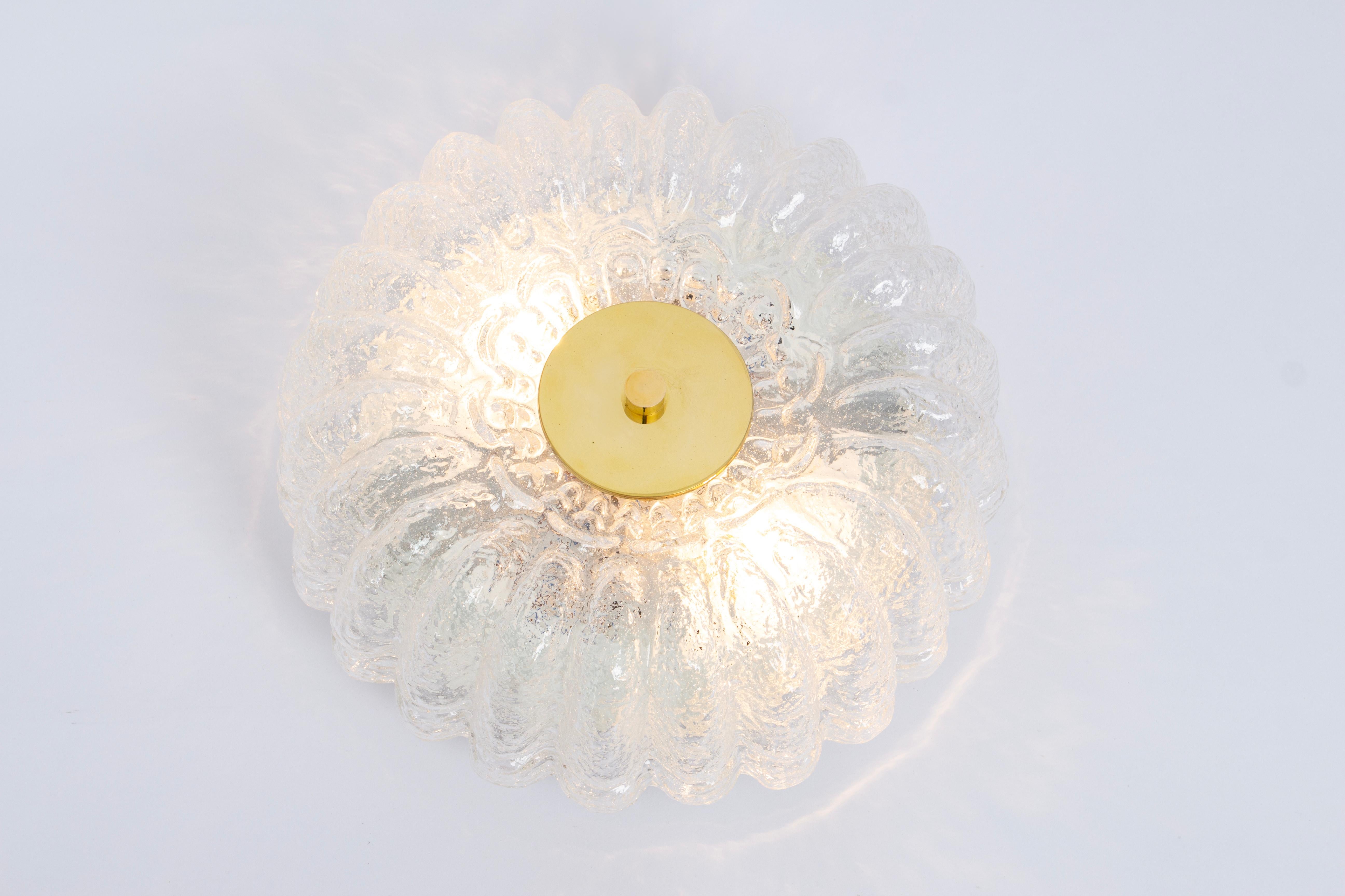 Round Ice Glass Flush Mount by Limburg, Germany, 1970s For Sale 3