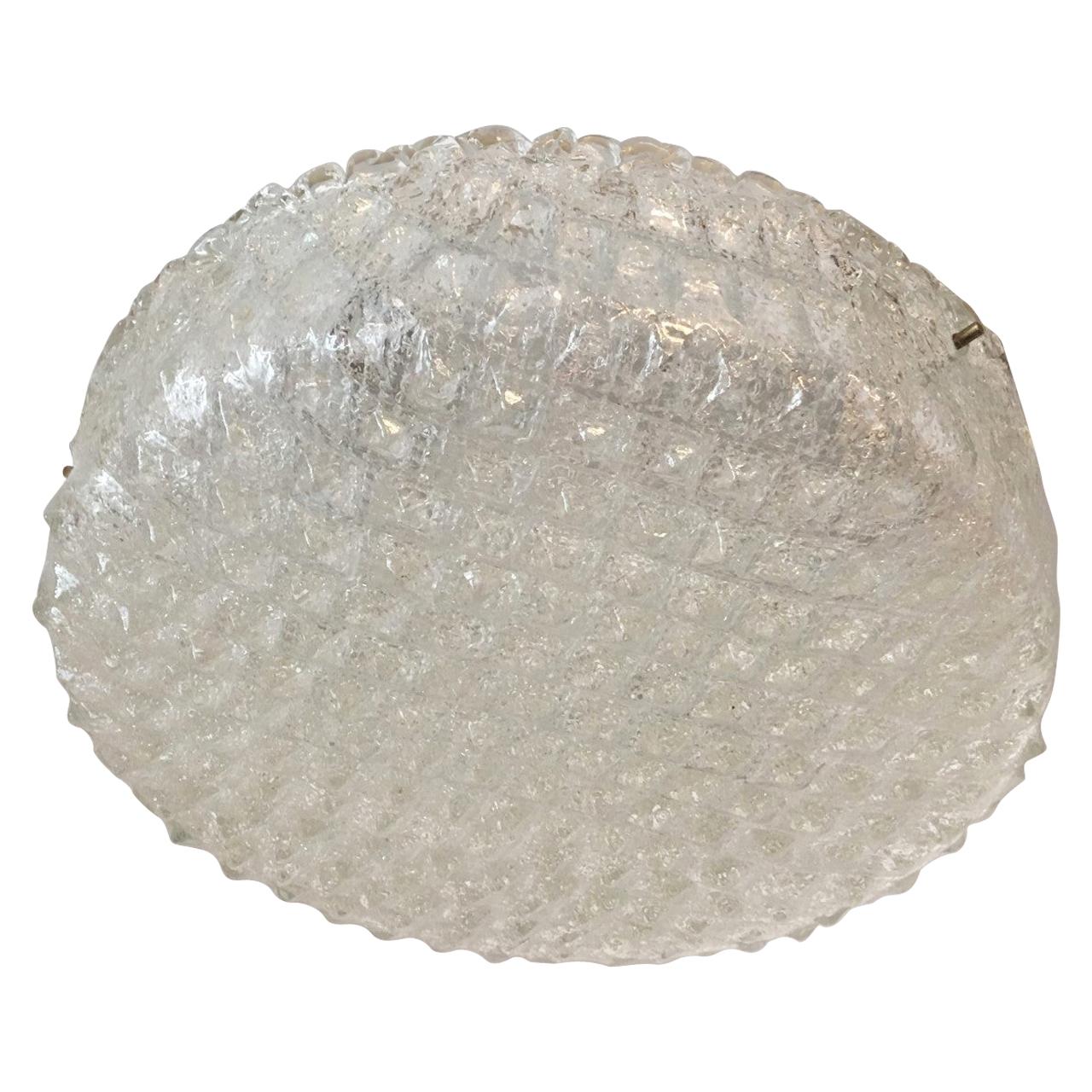 Round Ice Glass Flush Mount Chandelier Hillebrand Style For Sale