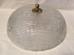 Round Ice Glass Flush Mount with Geometric Structure, Germany, 1970s
