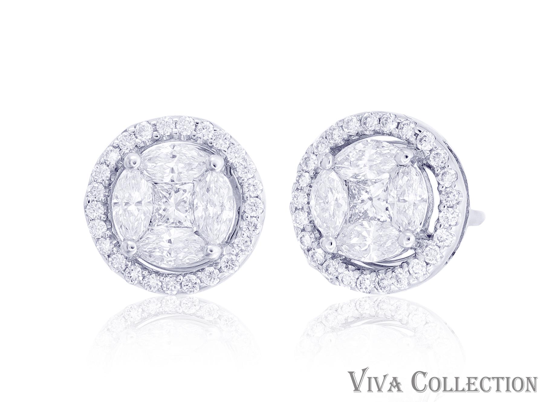 Carefully handcrafted, delicately cut and effortlessly elegant, this 18K white gold statement stud earring are a collector-friendly piece of jewellery. Using the prong and pave setting , the earrings features round brilliant cut diamonds that