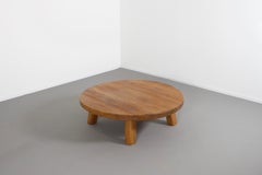 Round Impressive French Artisan Coffee Table in Solid Oak, 1960s
